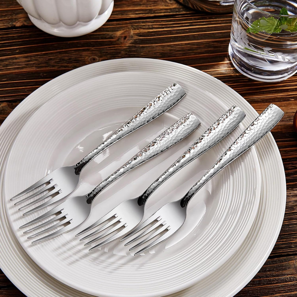 KEAWELL Premium 4-Piece 7.6" Louis Hammered Salad Fork Set  18/10 Stainless Steel  Squared Edge with Smooth Rounded Edges for Comfort  Dishwasher Safe (4  7.6" Salad Fork)