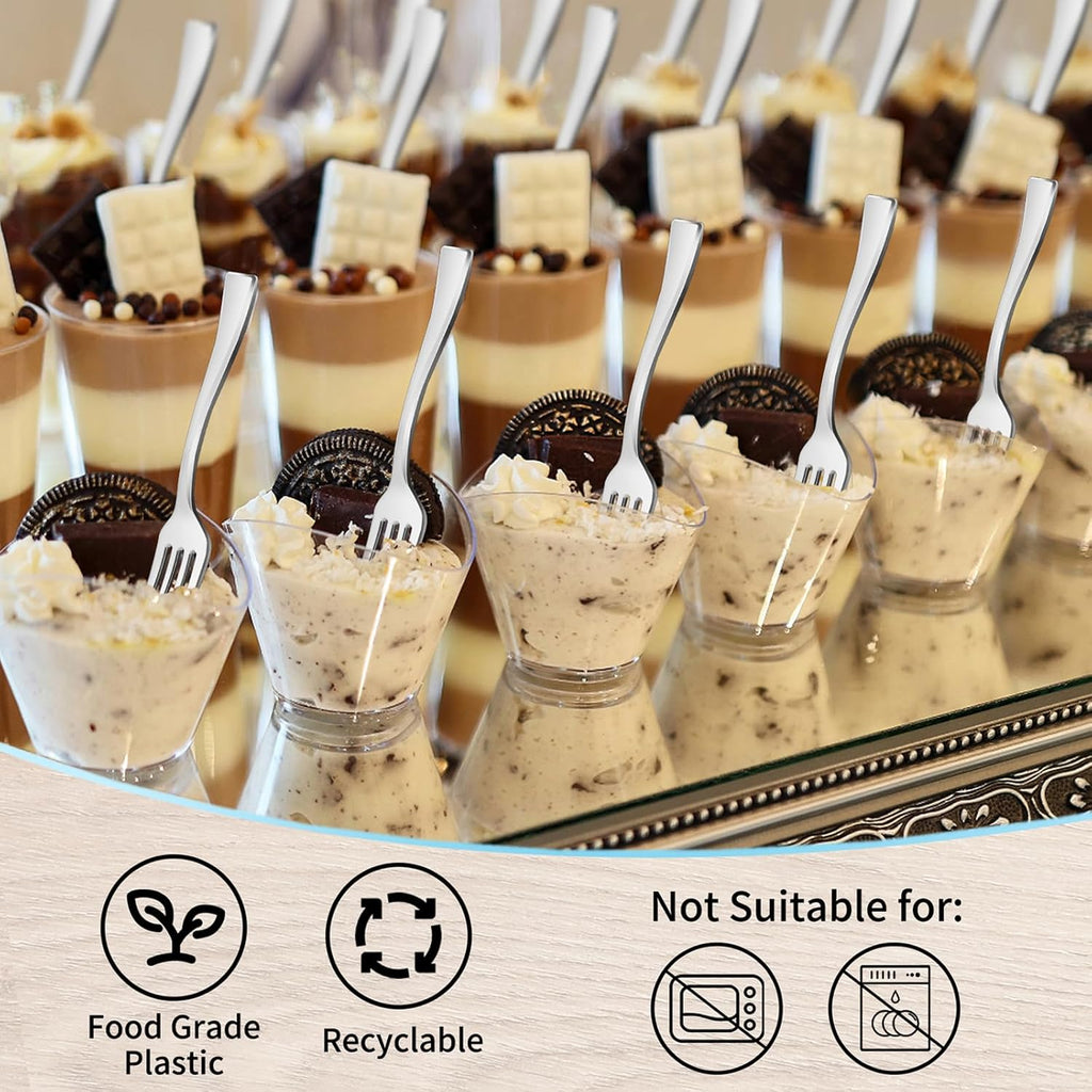100CT Plastic Mini Forks 4 Inch Heavy Duty Small Silver Dessert Forks Disposable Tiny Forks for Appetizers Tasting  Cocktail Hors D'oeuvres  Charcuterie Board  Wedding Reception