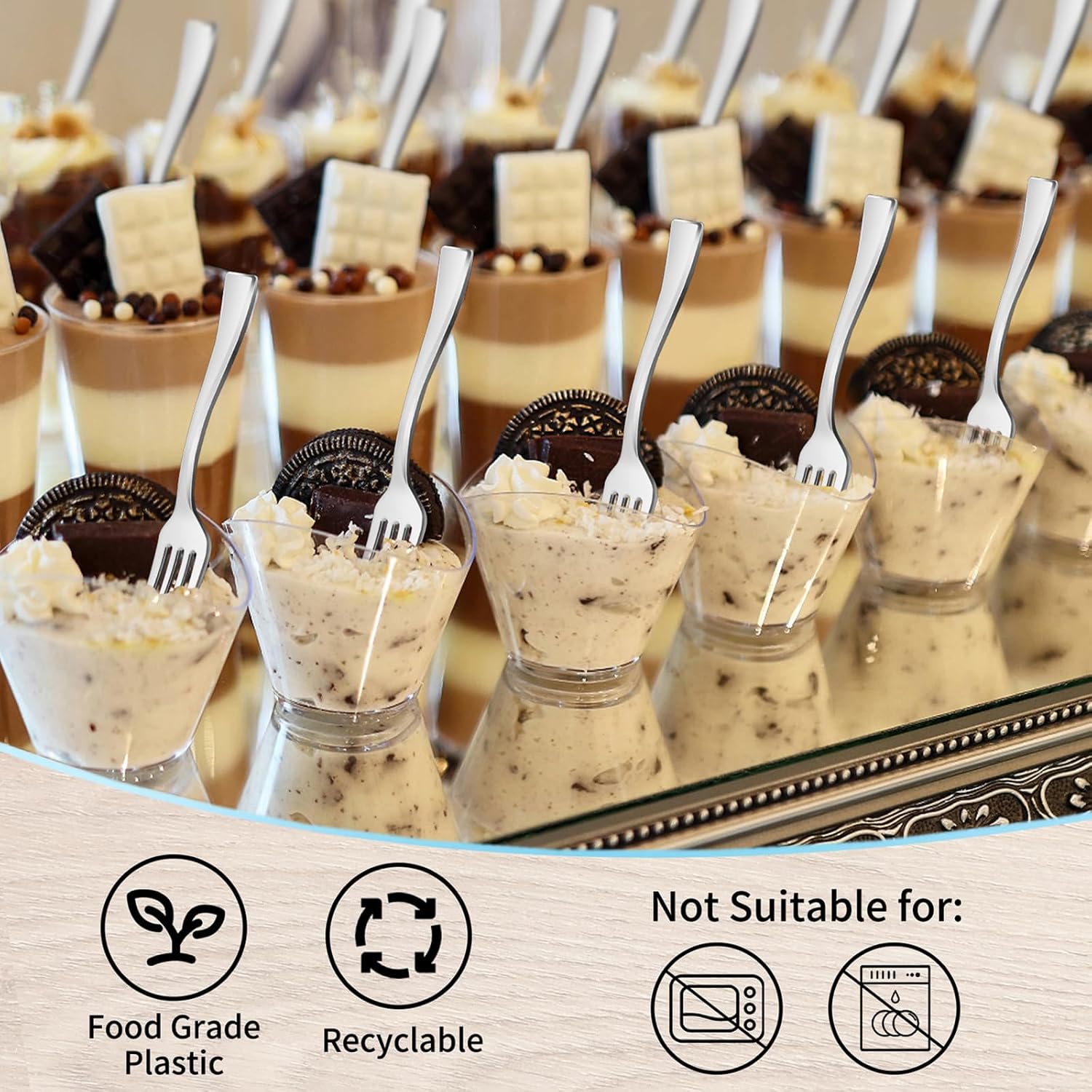 100CT Plastic Mini Forks 4 Inch Heavy Duty Small Silver Dessert Forks Disposable Tiny Forks for Appetizers Tasting  Cocktail Hors D'oeuvres  Charcuterie Board  Wedding Reception