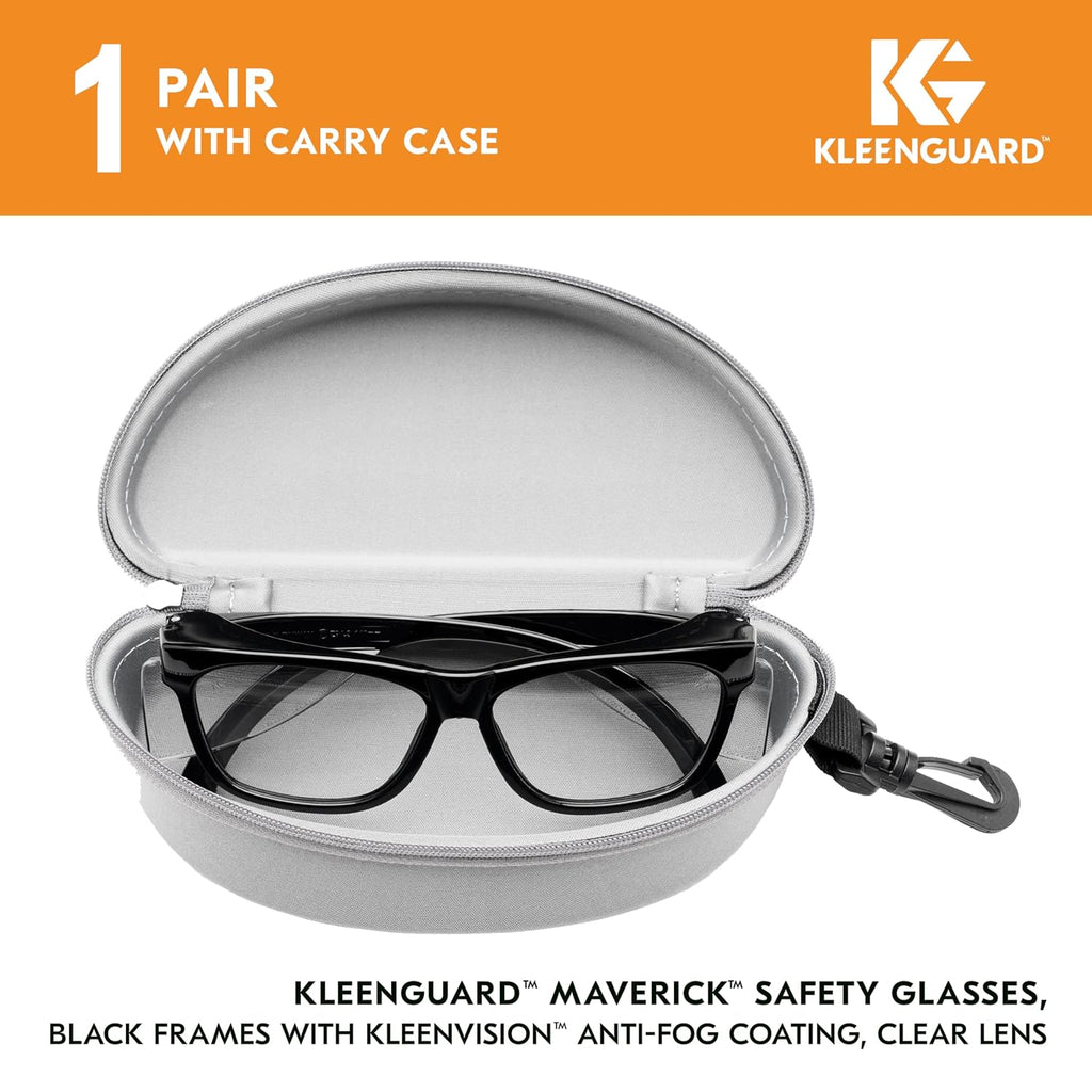 Kleenguard™ V30 Maverick™ Safety Glasses (56567)  Clear Lenses with KleenVision™ Anti-Fog coating  Black Frame  Carrying Case  Eyewear for Men and Women