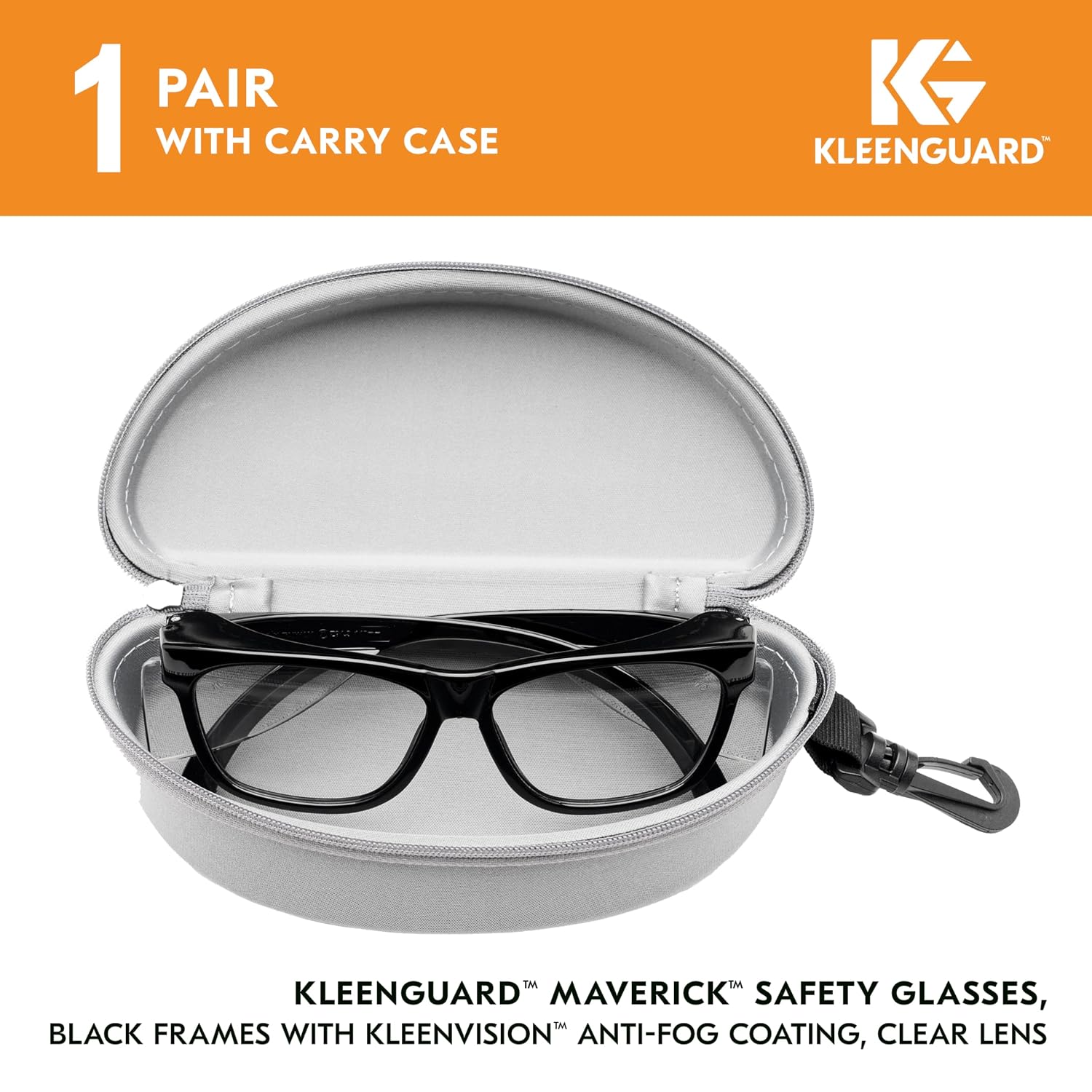 Kleenguard™ V30 Maverick™ Safety Glasses (56567)  Clear Lenses with KleenVision™ Anti-Fog coating  Black Frame  Carrying Case  Eyewear for Men and Women