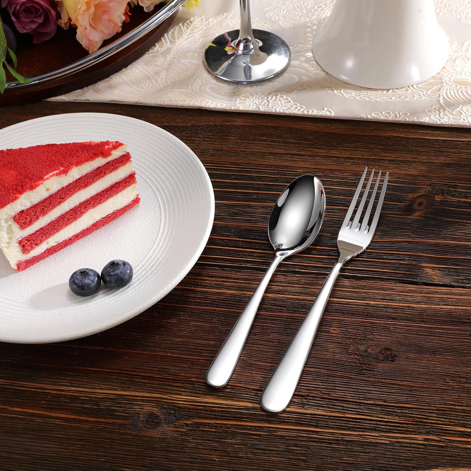 KEAWELL Premium Louise Forks  Set of 4  18/10 Stainless Steel  Forks Silverware with Round Edge  Exceptional Mirror Finish  Dishwasher Safe (7.3" Salad Fork)