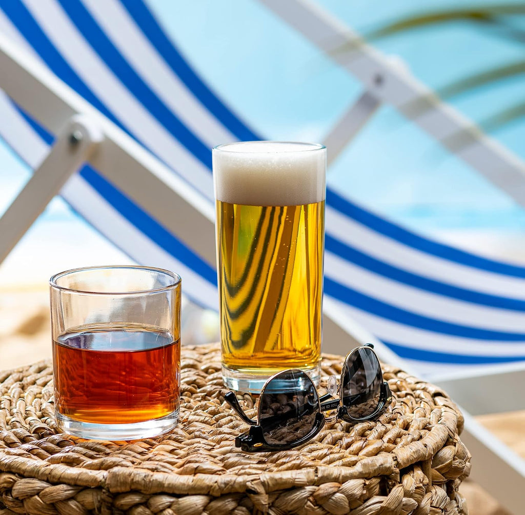 Everyday Drinking Glasses Set of 8 Drinkware Hurricane Glasses  Kitchen Glasses for Cocktail  Iced Coffee  Beer  Ice Tea  Wine  Whiskey  Water  4 Tall Glass Cups & 4 Short Dof Drinking