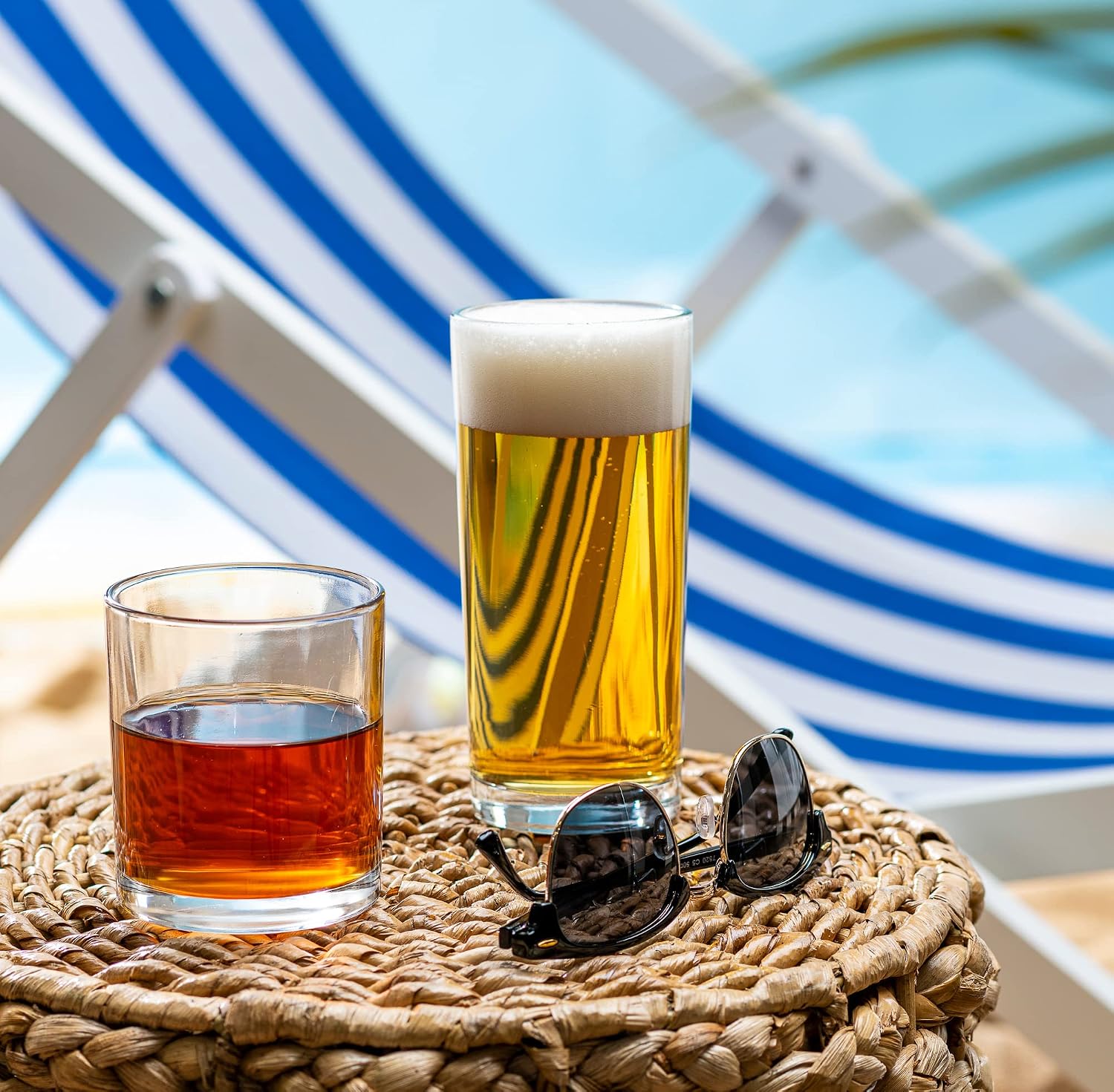 Everyday Drinking Glasses Set of 8 Drinkware Hurricane Glasses  Kitchen Glasses for Cocktail  Iced Coffee  Beer  Ice Tea  Wine  Whiskey  Water  4 Tall Glass Cups & 4 Short Dof Drinking