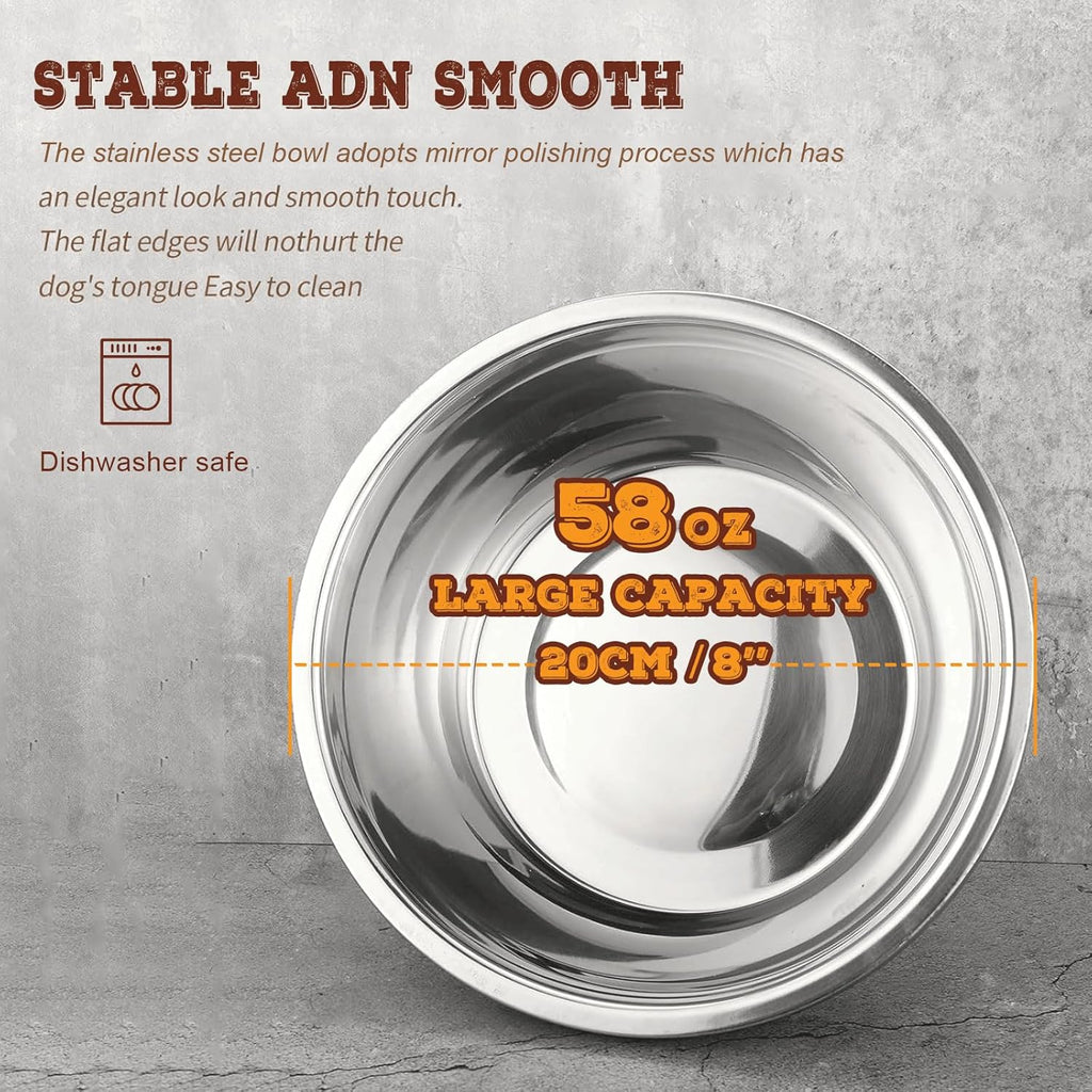 Elevated Dog Bowls  Metal Raised Dog Bowl Stand with 2 Thick 58oz Stainless Steel Food Bowls & Non-Slip Mat - 11.8" Tall for Medium/Large Breeds