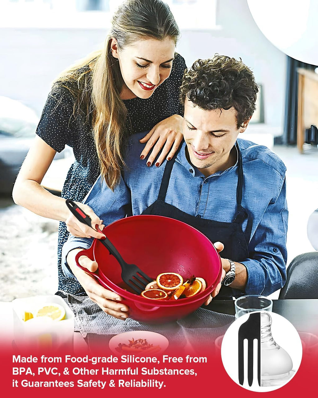 Silicone Flexible Cooking Fork  11.6 Inch Heat Resistant  Large Non Stick  Mash Food  Whisk Eggs (BR)