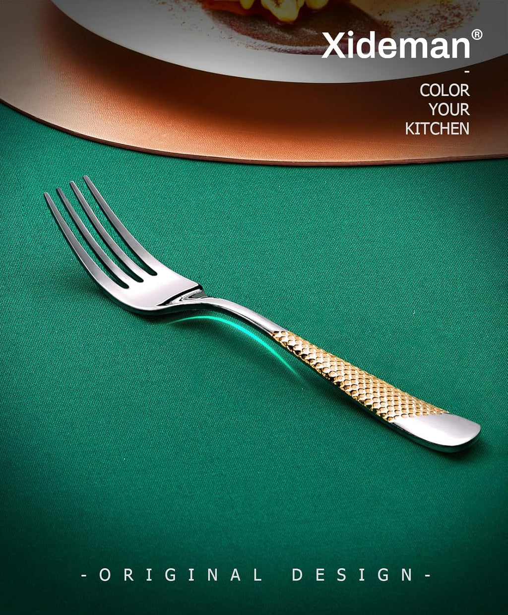 Xideman® 12-Piece Premium Hammered Salad Forks Set (6.7 inch)  18/10 Stainless Steel Forks Silverware  Mirror Polished Dessert Forks for Home  Kitchen  Restaurant  Dishwasher Safe (Silver Gold)