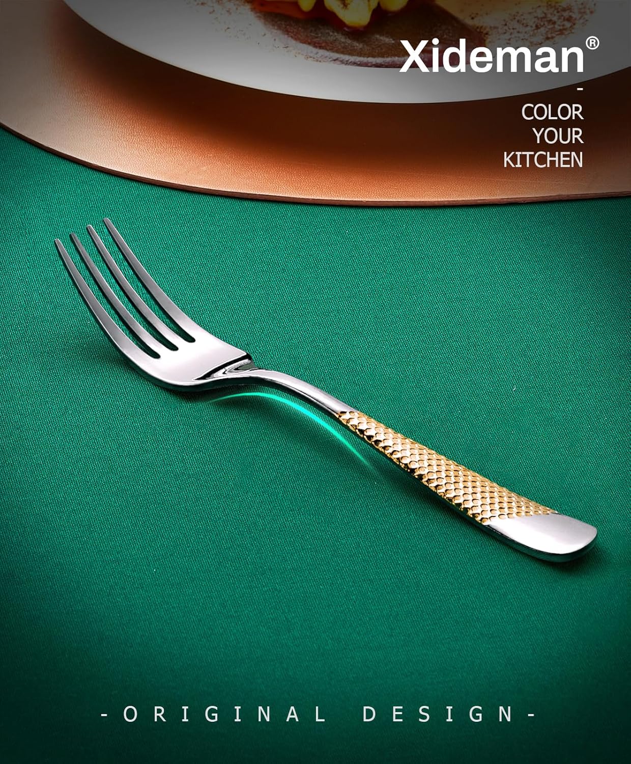 Xideman® 12-Piece Premium Hammered Salad Forks Set (6.7 inch)  18/10 Stainless Steel Forks Silverware  Mirror Polished Dessert Forks for Home  Kitchen  Restaurant  Dishwasher Safe (Silver Gold)