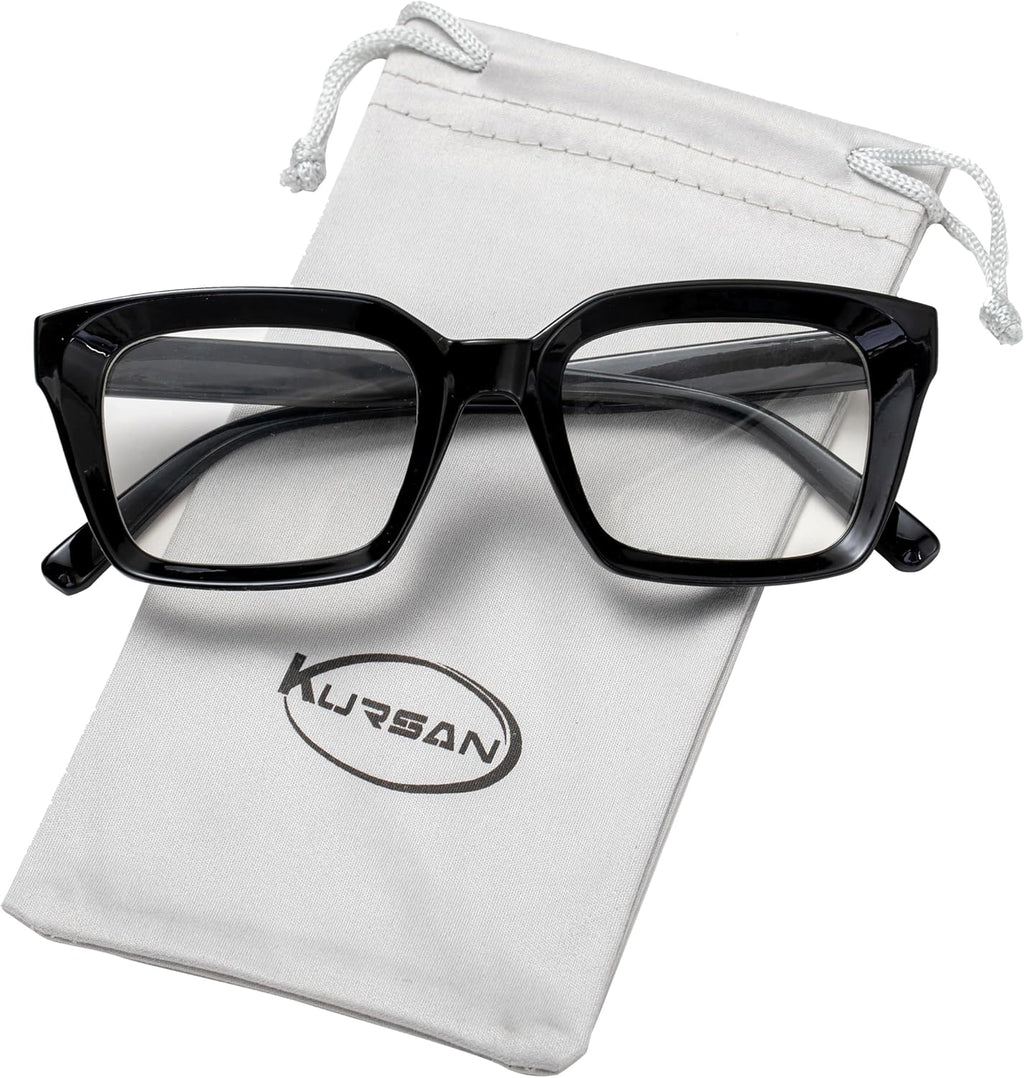 Kursan Classic Non Prescription Clear Lens Black Glasses for Women Men Thick Square Frame Eyeglasses