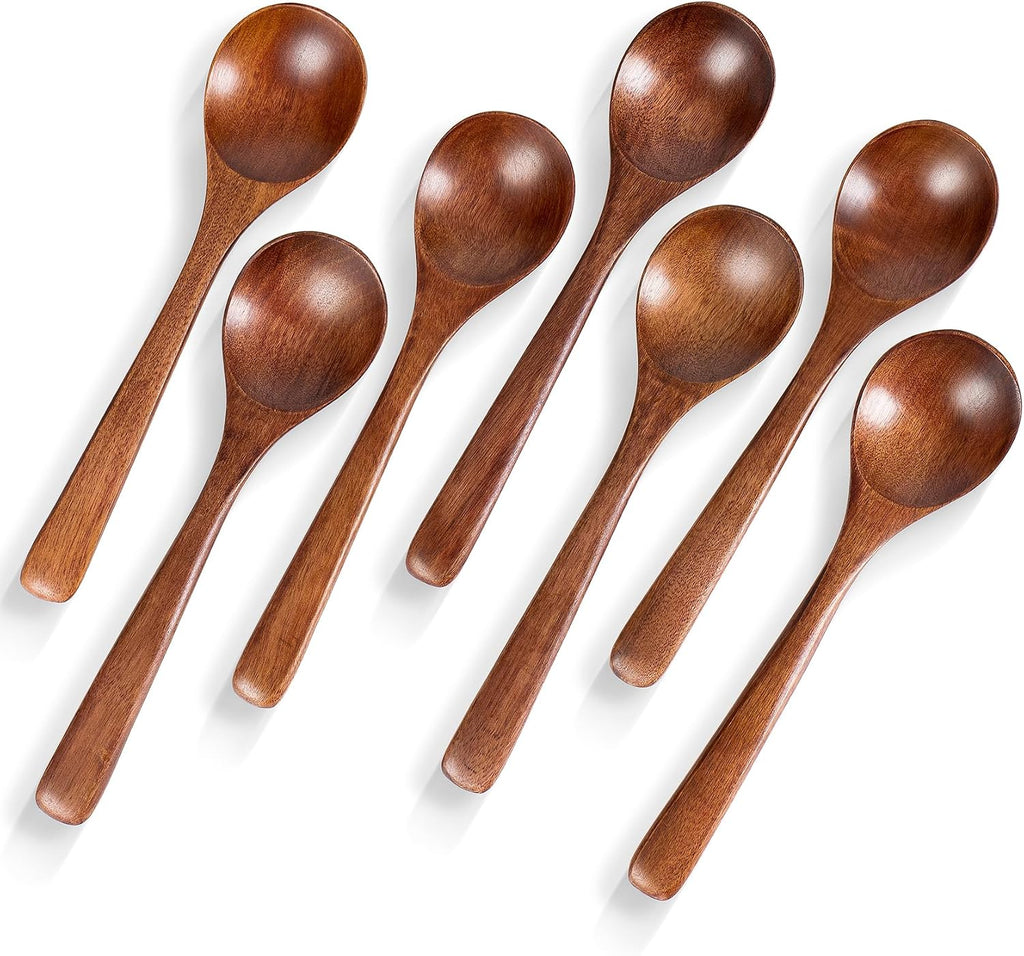 7 PCS Wooden Spoons for Eating  7 inch Wooden Honey Spoons for Tea  Wood Teaspoons for Stirring Coffee  Hard Wood Table Spoon for Cooking  Small Serving Spoon for Soup  Desserts & Cereal