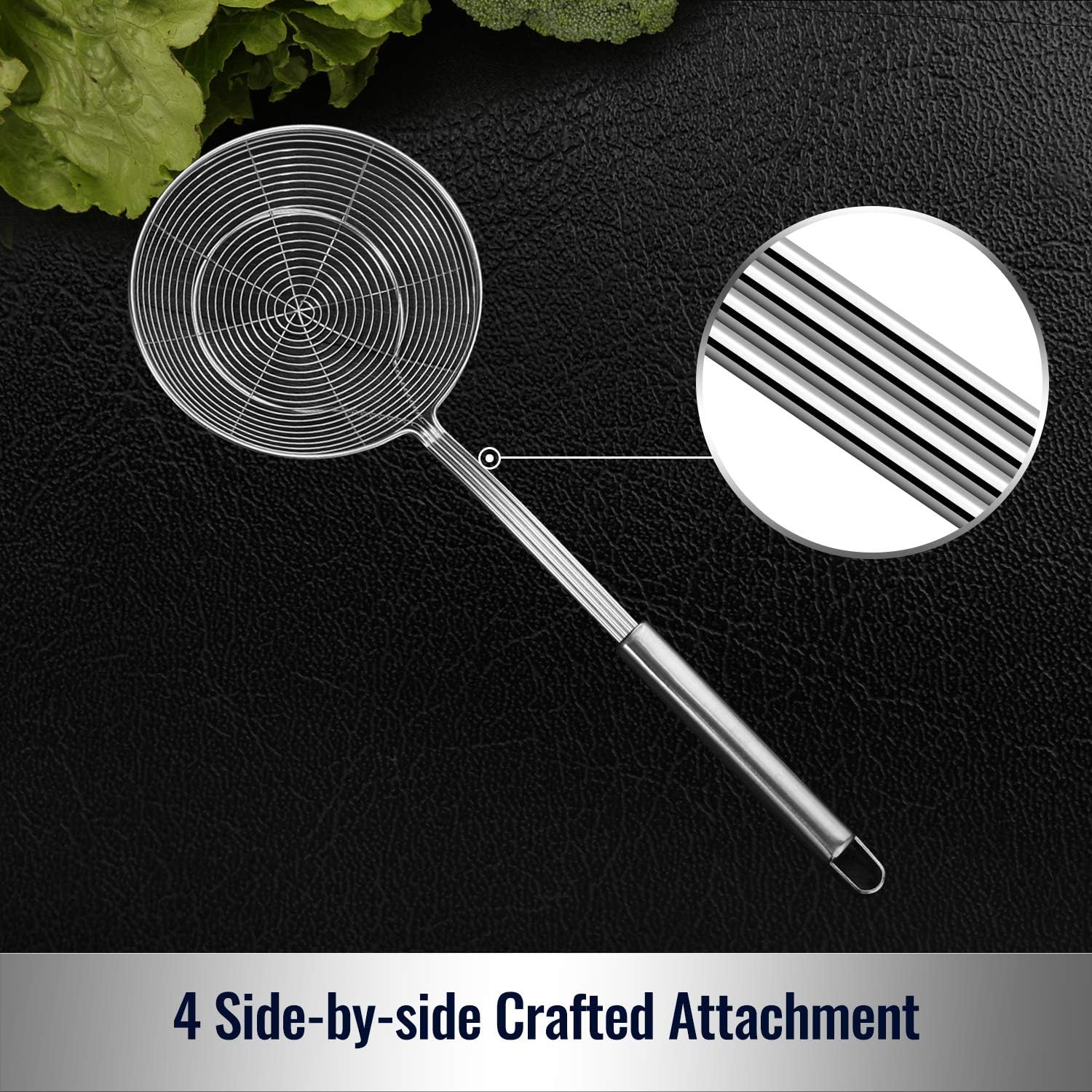 Hiware Solid Stainless Steel Spider Strainer Skimmer Ladle for Cooking and Frying  Kitchen Utensils Wire Strainer Pasta Spoon  5.4 Inch