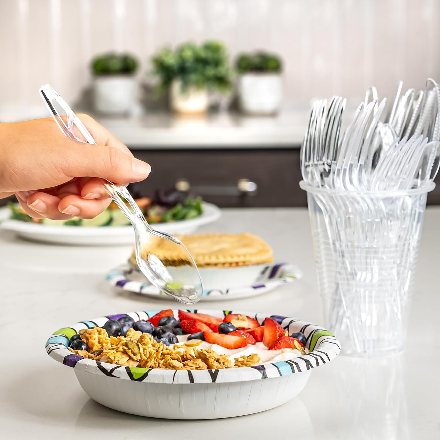 Amazon Basics Disposable Clear Plastic Spoons  Premium Quality  100 Count  Large Pack