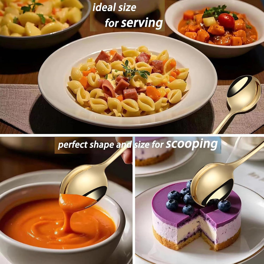 7" Round Soup Spoons Set of 4 18/10 Stainless Steel Heavy Duty with Deep Bowl Fine Mirror Polished Dishwasher Safe(Gold)