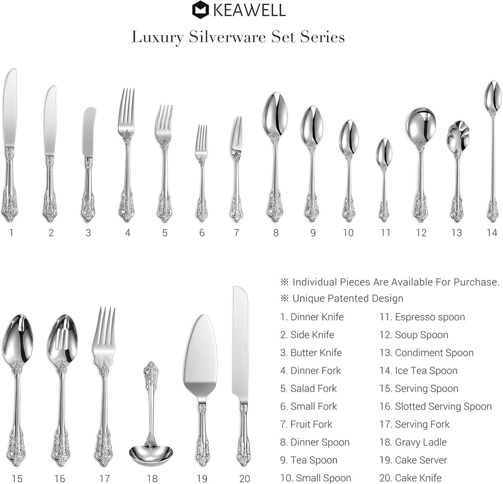 KEAWELL Luxury Salad Forks Dessert Forks Set  Set of 4  18/10 Stainless Steel  7 Inches  Dishwasher Safe  Mirror Polished  Silverware Fork Set (Silver)