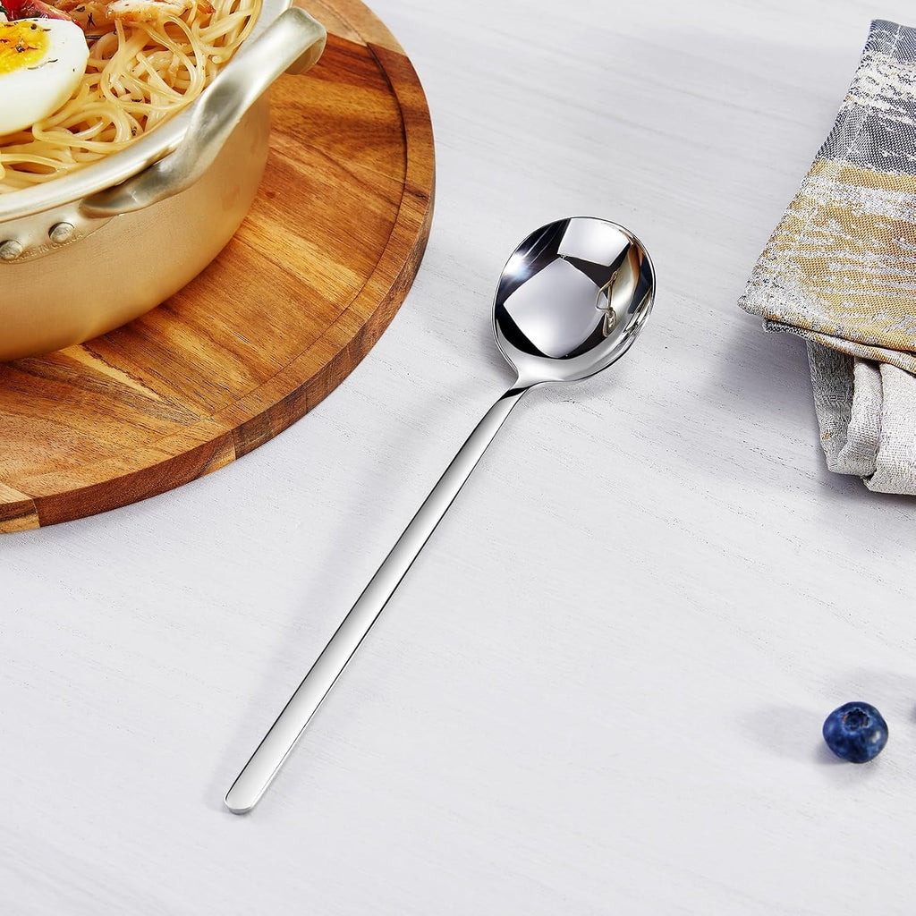 KEAWELL Premium Korean Soup Spoons with Long Handles  Set of 4  18/10 Stainless Steel  Dishwasher Safe (Plain)
