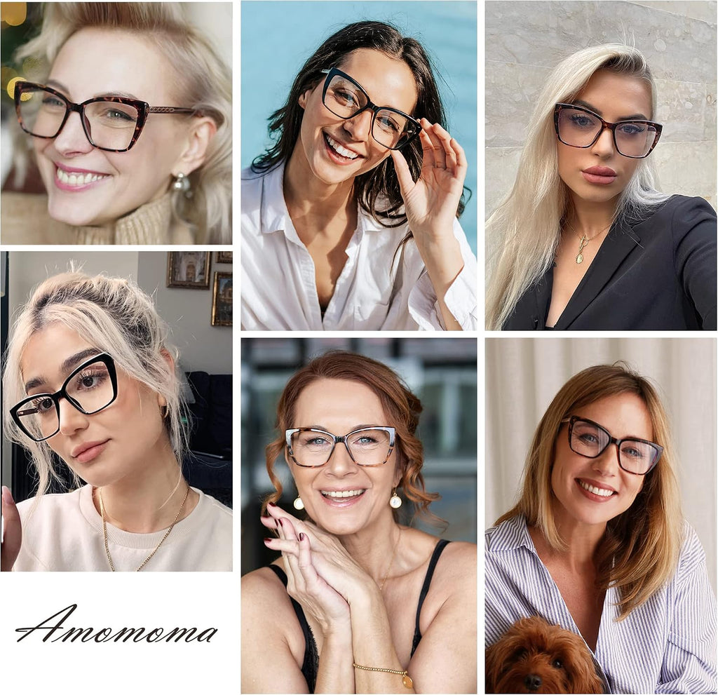 AMOMOMA Trendy TR90 Oversized Blue Light Reading Glasses Women Stylish Square Cat Eye Glasses AM6031