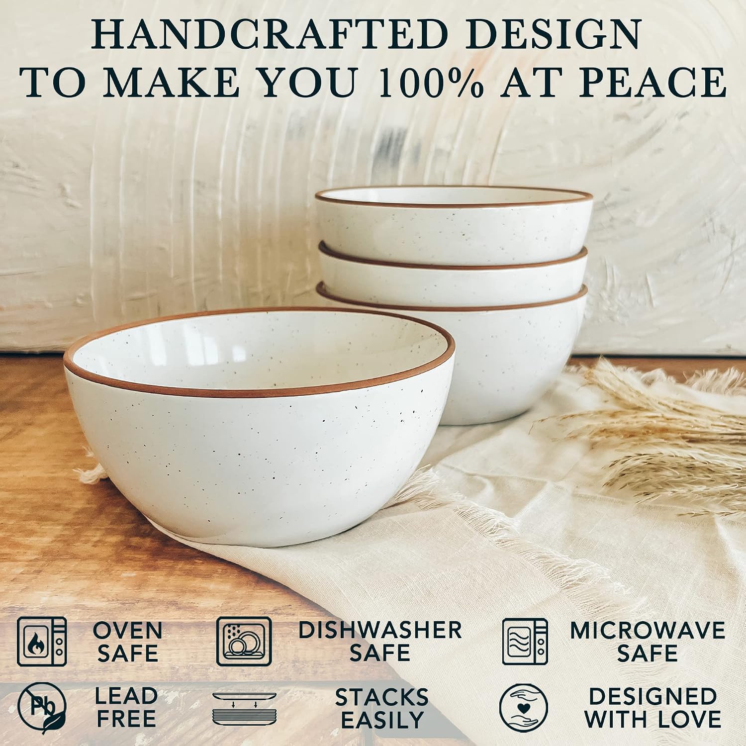 Mora Ceramic Bowls For Kitchen  28oz - Bowl Set of 4 - For Cereal  Salad  Pasta  Soup  Dessert  Serving etc - Dishwasher  Microwave  and Oven Safe - For Breakfast  Lunch and Dinner - Vanilla White