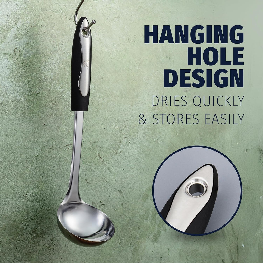 Zulay Kitchen Premium Soup Ladle - 12" Stainless Steel with Non-Slip Silicone Handle