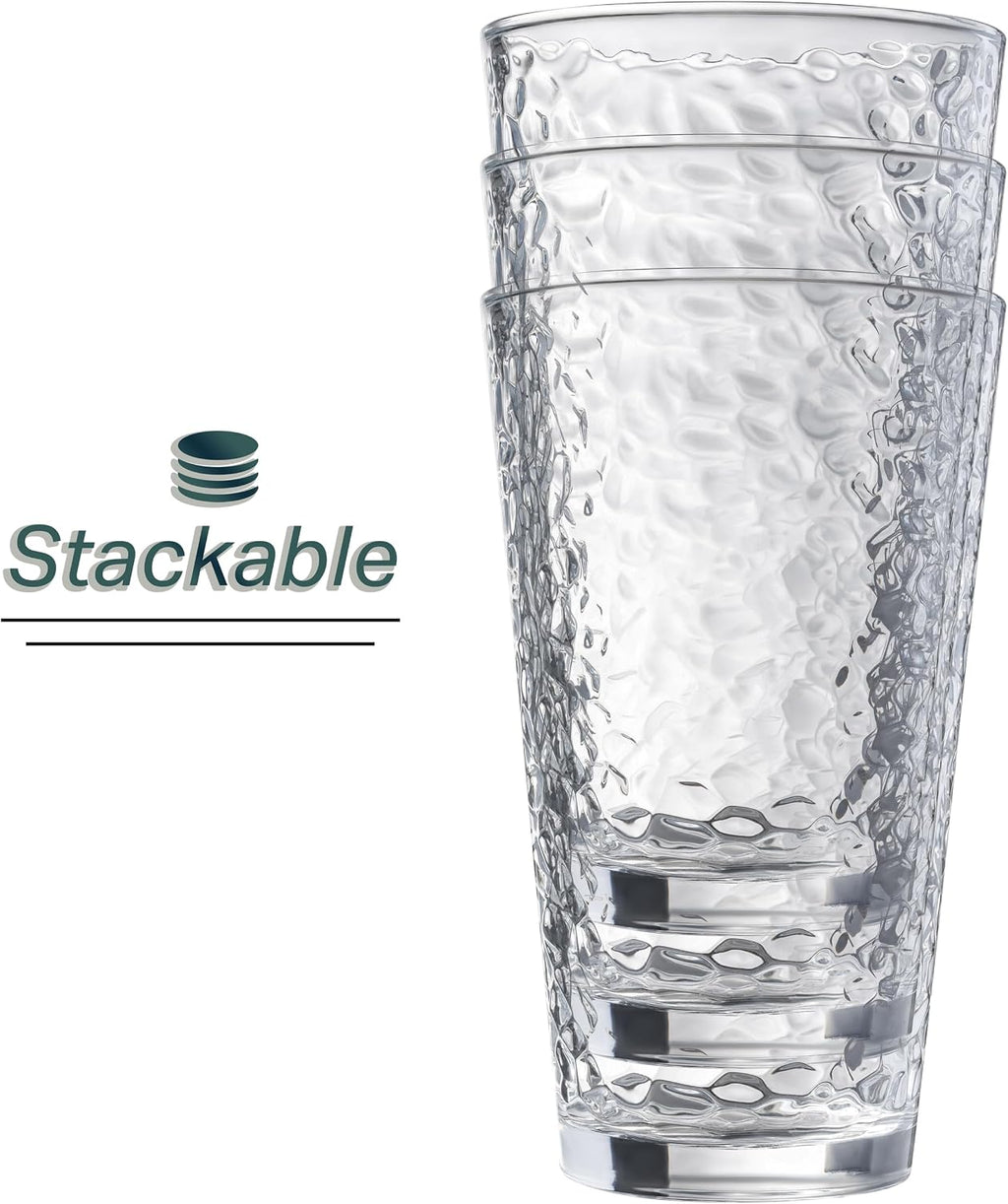 Set of 10 Hammered Glass Cups  16oz. Dishwasher Safe Cocktail Drinking Glasses - Clear Heavy Base Stemmed Water Glasses  Tall Beer Glasses  Bar Glass  Juice  Iced Tea  Margarita  & Everyday Drinks