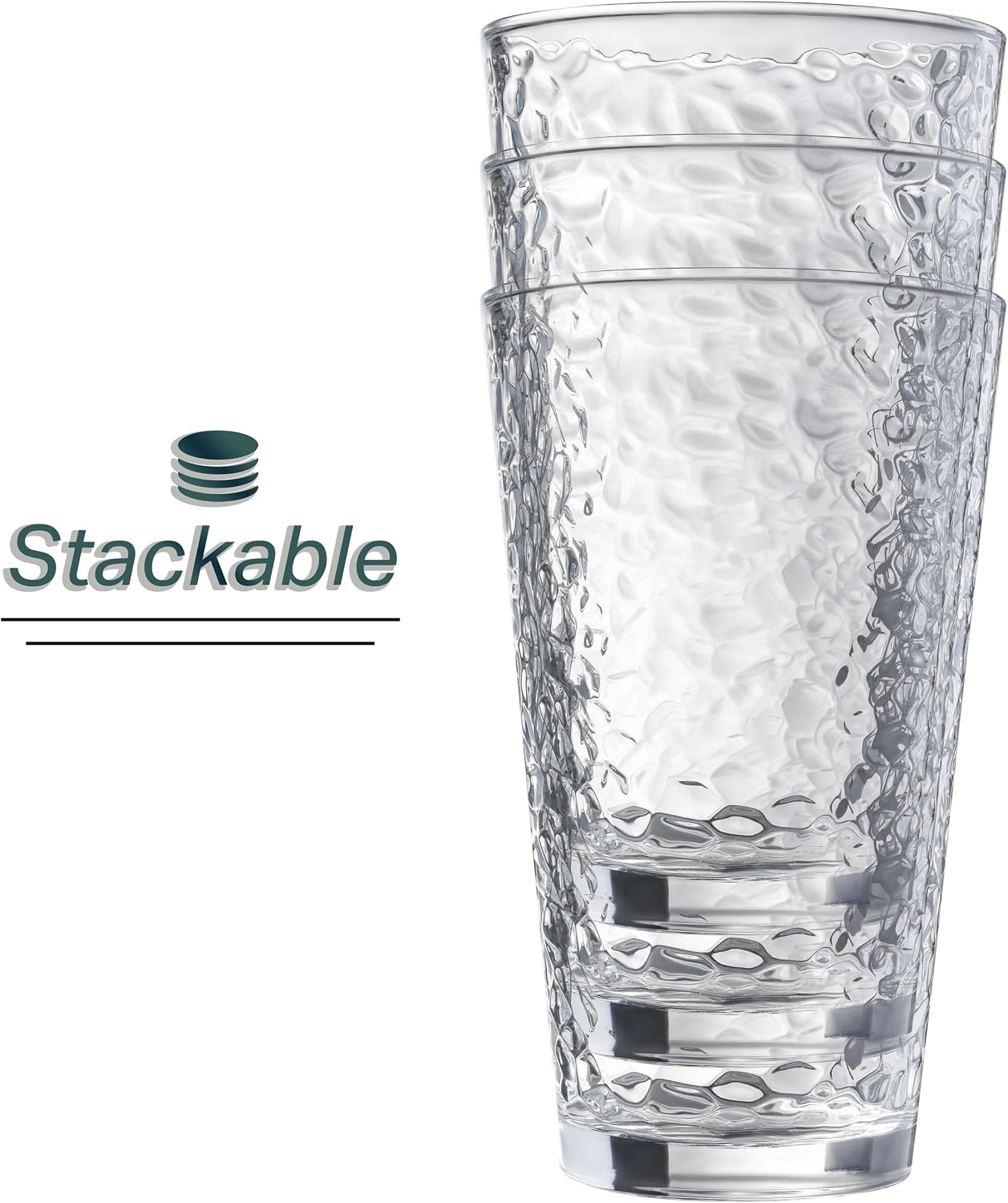 Set of 10 Hammered Glass Cups  16oz. Dishwasher Safe Cocktail Drinking Glasses - Clear Heavy Base Stemmed Water Glasses  Tall Beer Glasses  Bar Glass  Juice  Iced Tea  Margarita  & Everyday Drinks
