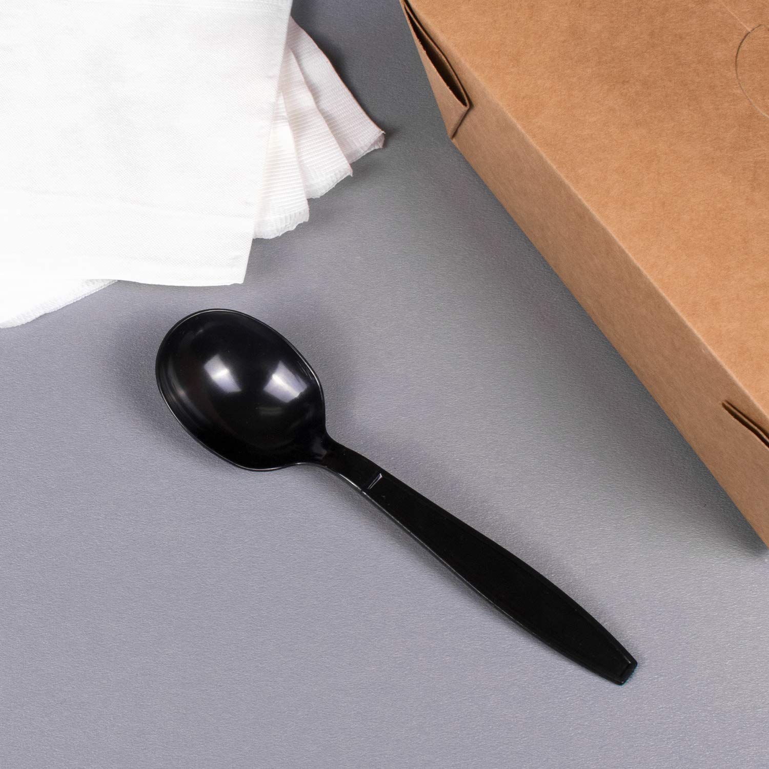 Karat U3522B 5.6" Poly-Wrapped Heavy-Weight Disposable Soup Spoon  Black (Pack of 1000)