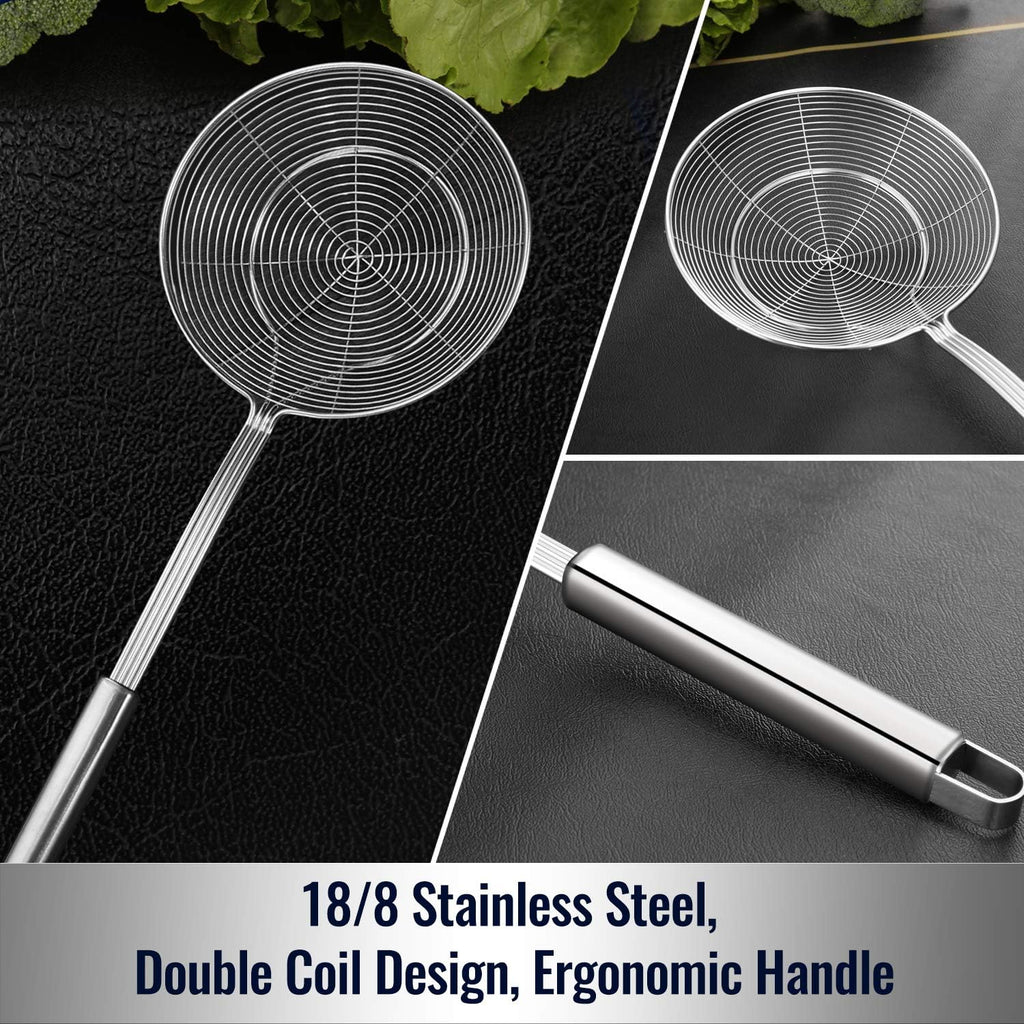 Hiware Solid Stainless Steel Spider Strainer Skimmer Ladle for Cooking and Frying  Kitchen Utensils Wire Strainer Pasta Spoon  5.4 Inch