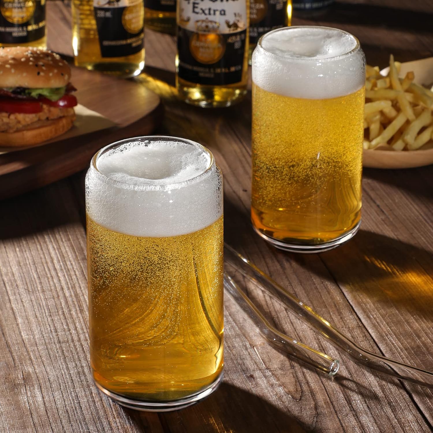 NETANY Drinking Glasses with Glass Straw 4pcs Set - 16oz Highball Glass Cups  Beer Glasses  Iced Coffee Glasses  Cute Tumbler Cup  Ideal for Whiskey  Soda  Tea  Water  Gift  2 Brushes