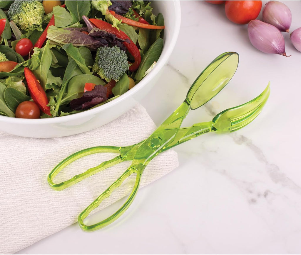 HIC Kitchen Salad Tong  Hinged Design  Detachable Fork and Spoon Green