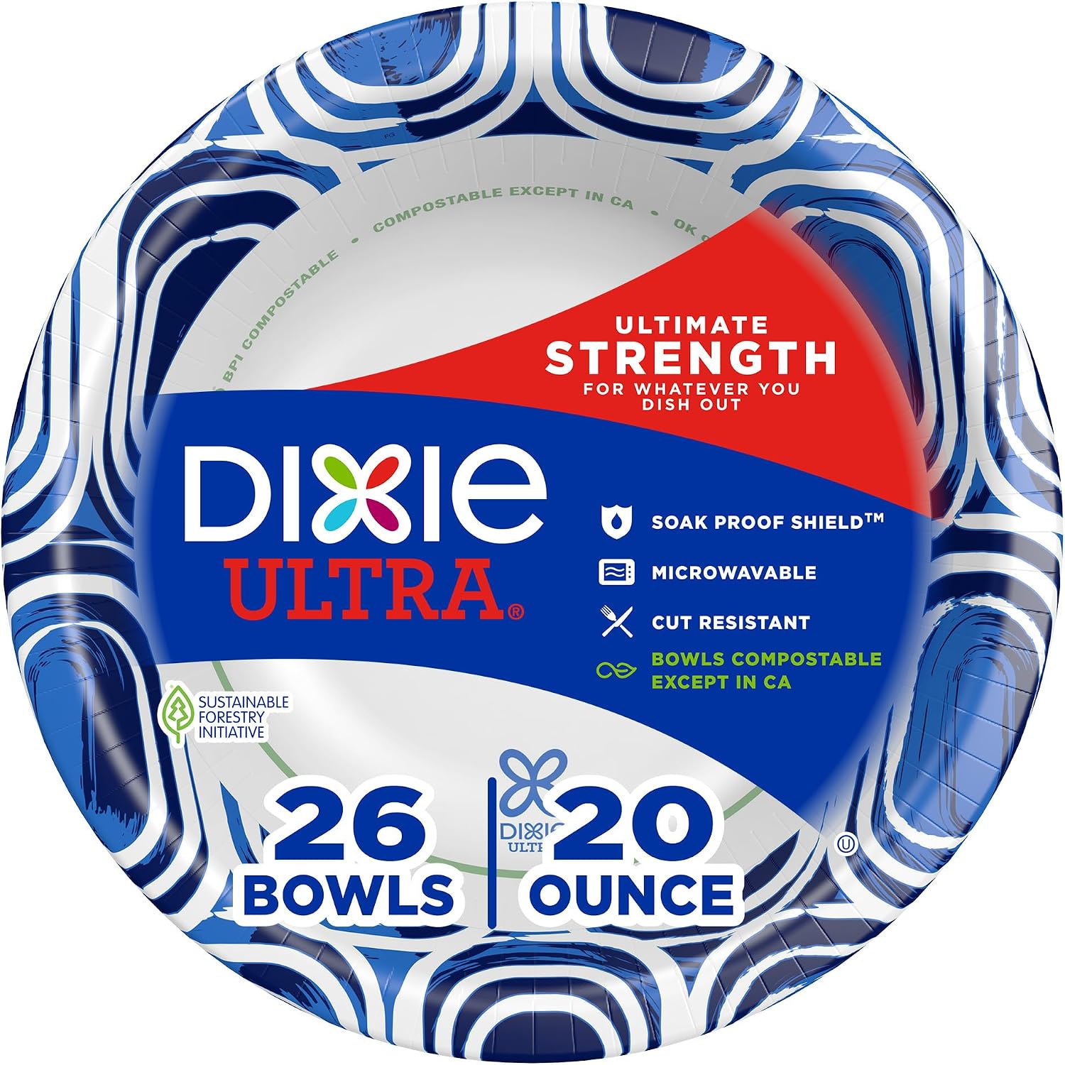Dixie Ultra  Large Paper Bowls  20 Oz  26 Count  Microwave Safe  Compostable  Disposable Bowls Great For Breakfast  Lunch  And Dinner Meals