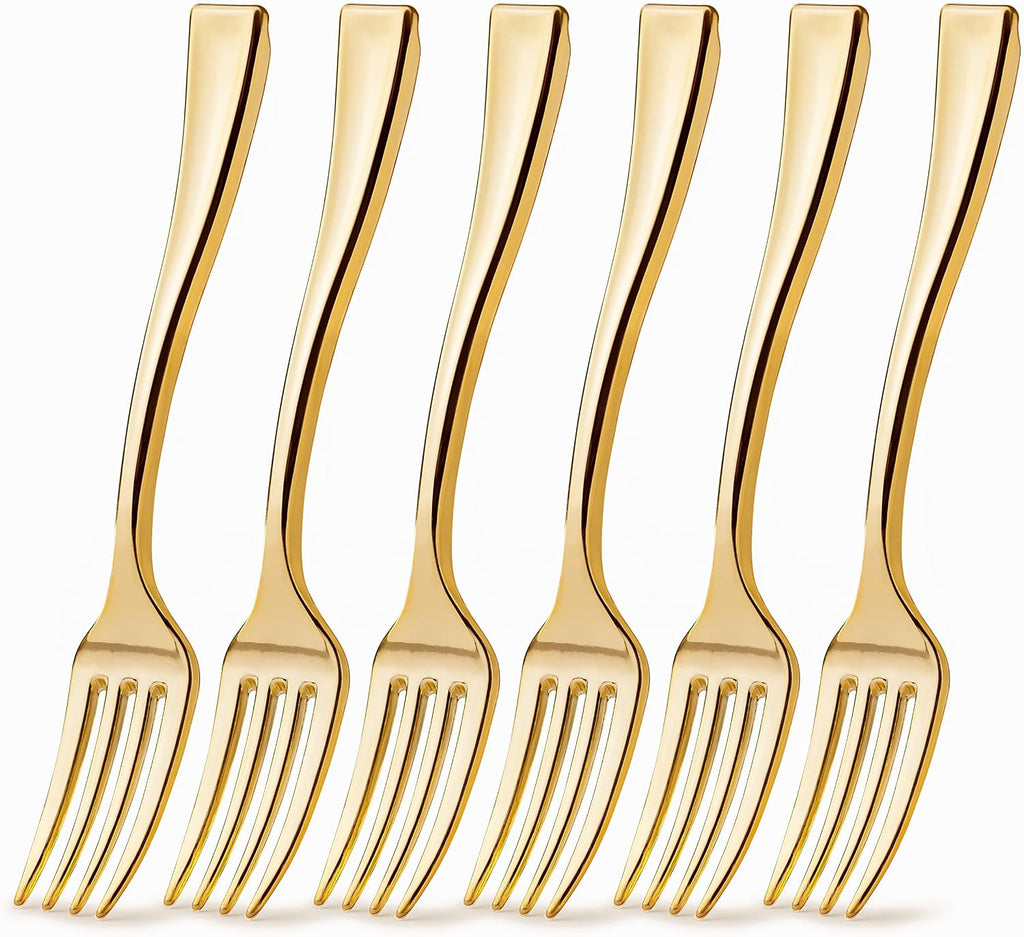 Posh Setting - Plastic Mini Forks  Gold Mini Forks  Gold Plastic Mini Dessert Forks  Disposable Tiny Gold Forks  4 inch Gold Plastic Forks  Taster Forks  Small Forks  Appetizer Forks (80 Pack)