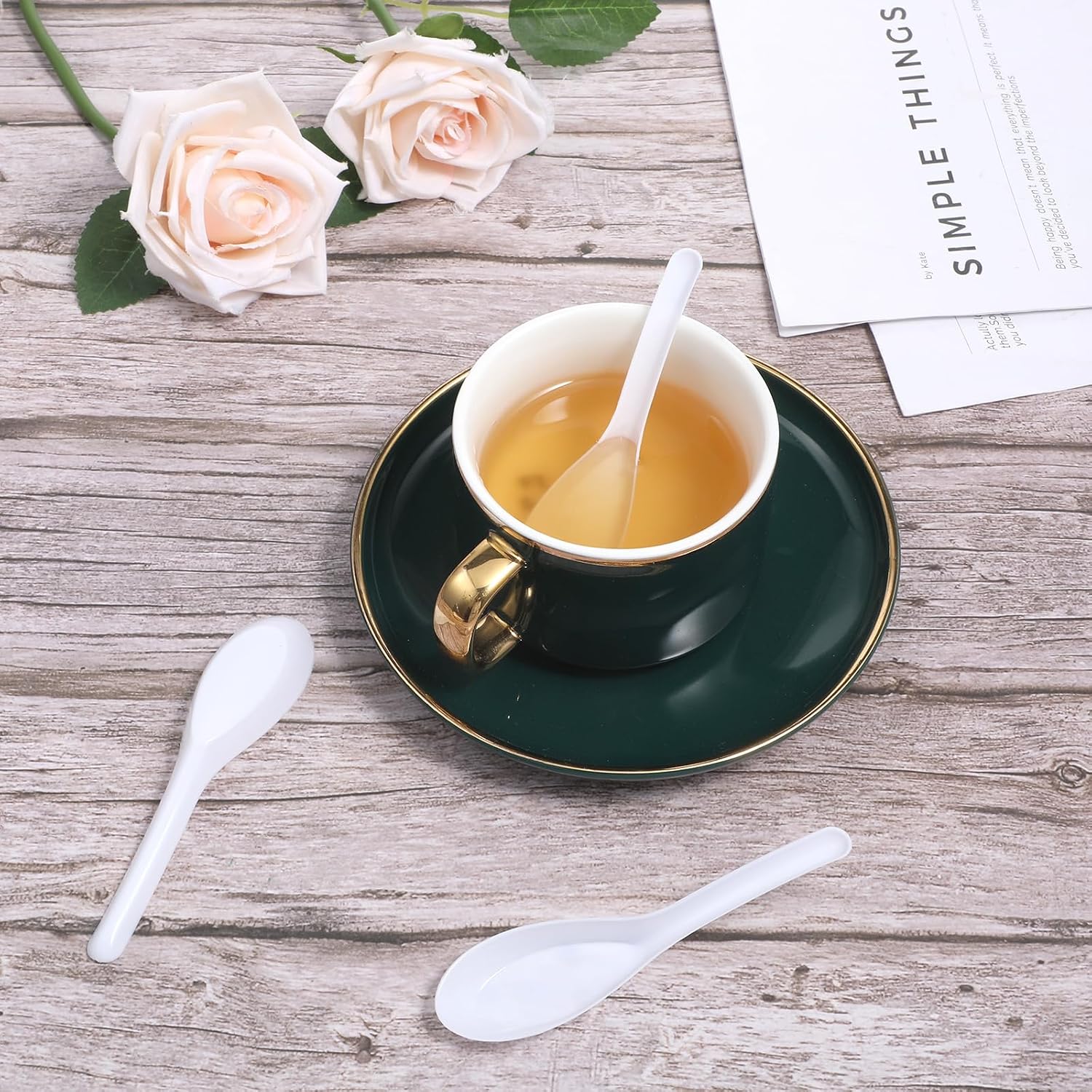 Disposable White Plastic Spoons  50 Pack Asian Soup Spoons White Flat Bottom Plastic Spoon