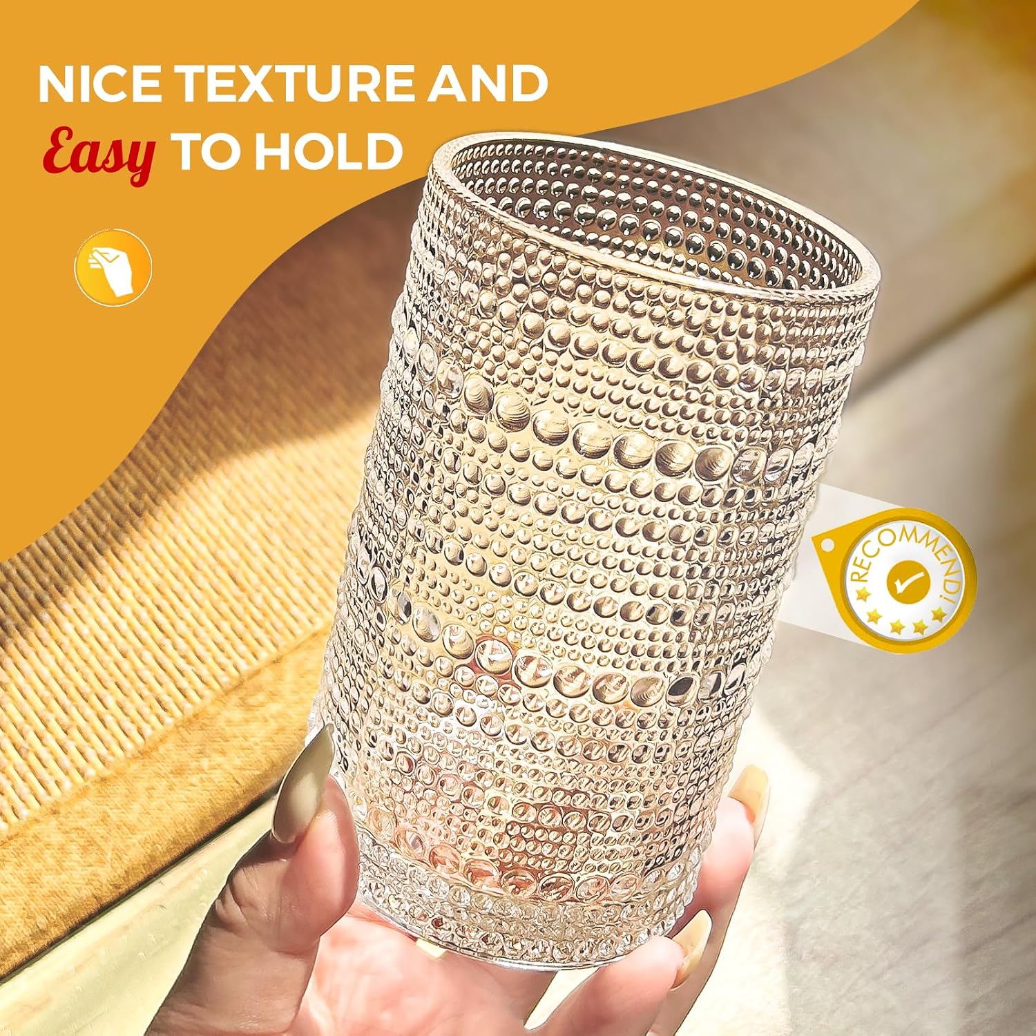 Hobnail Drinking Glasses Set of 12  11.8 oz Vintage Glasses Drinking Set & 10 oz Cocktail Glasses Set  Embossed Glass Cups for Kitchen  Beer  Juice  Cocktail  Whiskey  Milk