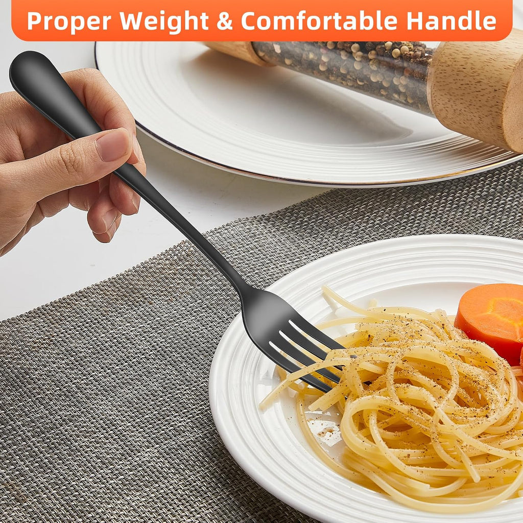 12 Piece Dinner Forks  8 Inch  Top Food Grade Extra-Fine Stainless Steel Silverware Forks，Silverware Set  Dishwasher Safe （Black)