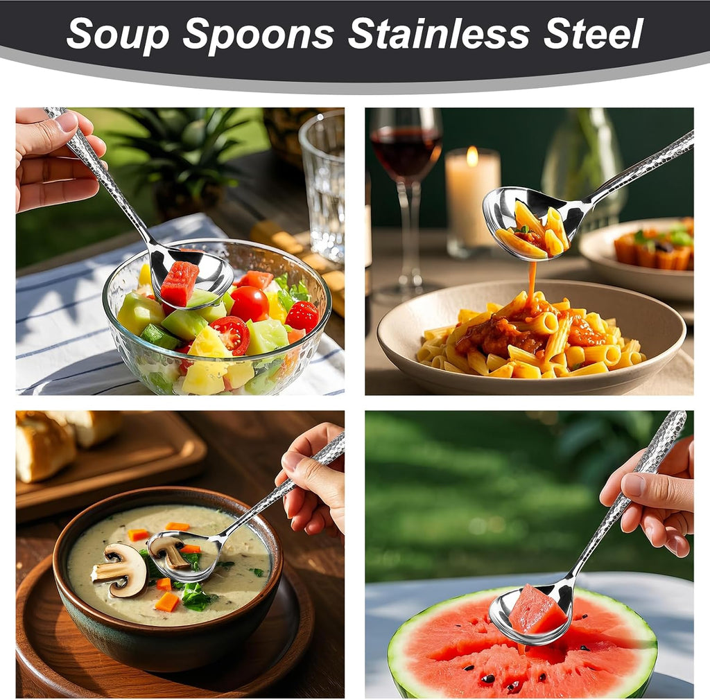 2 PCS Deep Round Soup Spoons 7.87"  304 Stainless Steel Large Soup Spoons Dishwasher safe  Perfect for Cereal  Bouillon  Milk Soup & Dinner Guests
