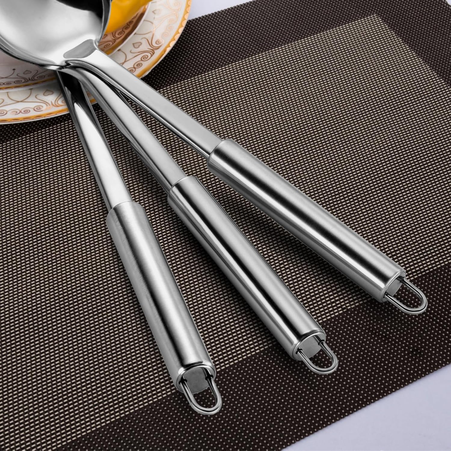 Pleafind Serving Utensils Set for Parties 3-Piece Silver Stainless Steel utensils set Includes 1 Serving Spoon  1 Slotted Spoon and 1 Soup Ladle Serving Spoons for Buffet