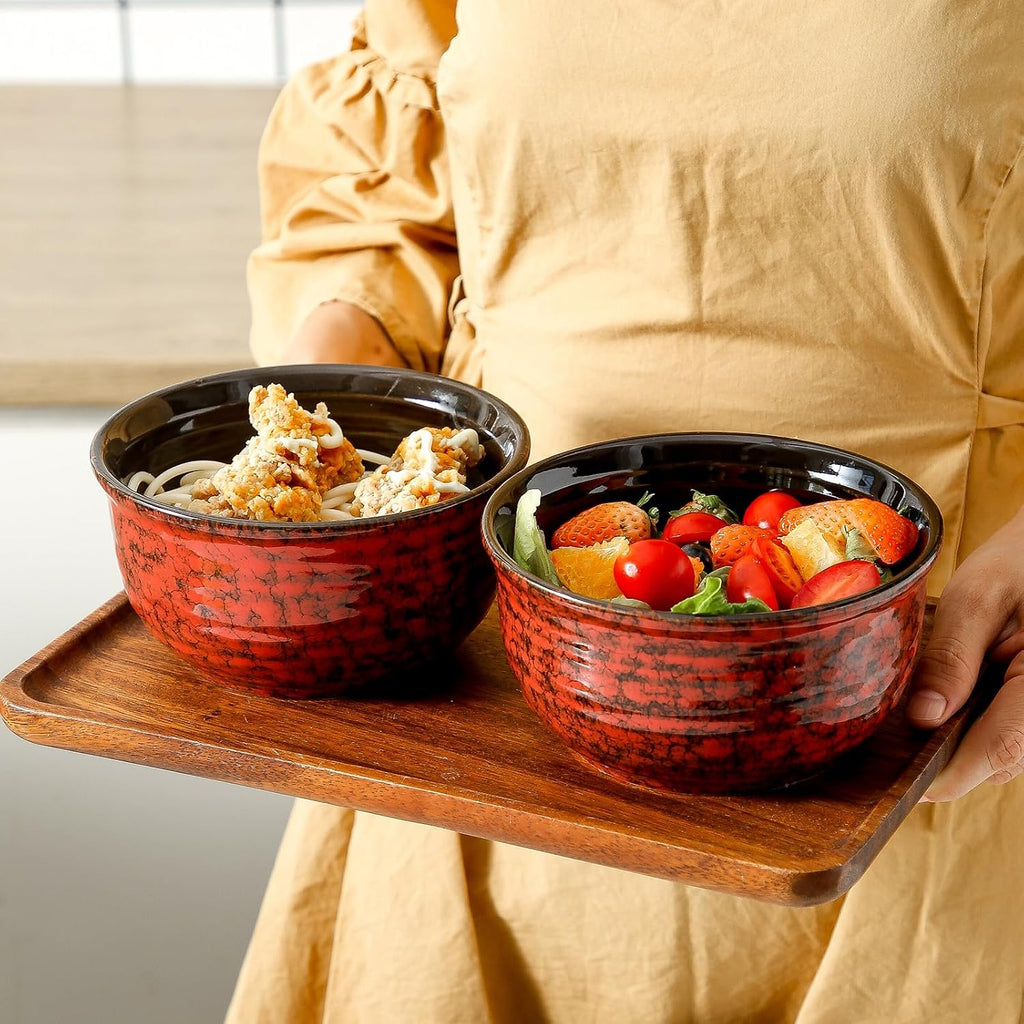 MEKY 20OZ Soup Bowls  Ceramic Cereal Bowls Set of 6  Perfect for Oatmeal Desserts Salads Rice Pasta Breakfast Stackable Serving Bowls for Daily Meals Party Gifting  Microwave & Dishwasher Safe  Red