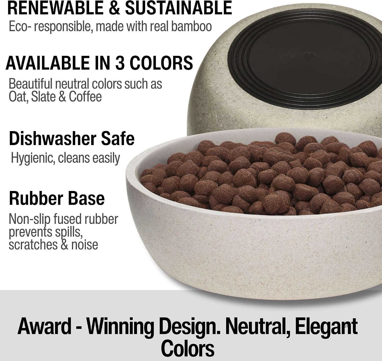 Loving Pets - Dolce Bamboo - Eco-Friendly Pet Bowls & Dishes for Dog  Cats  Puppy Food and Water Bowl -Sustainable and Dishwasher Safe  Made with Real Bamboo (Medium  Oat-Beige)