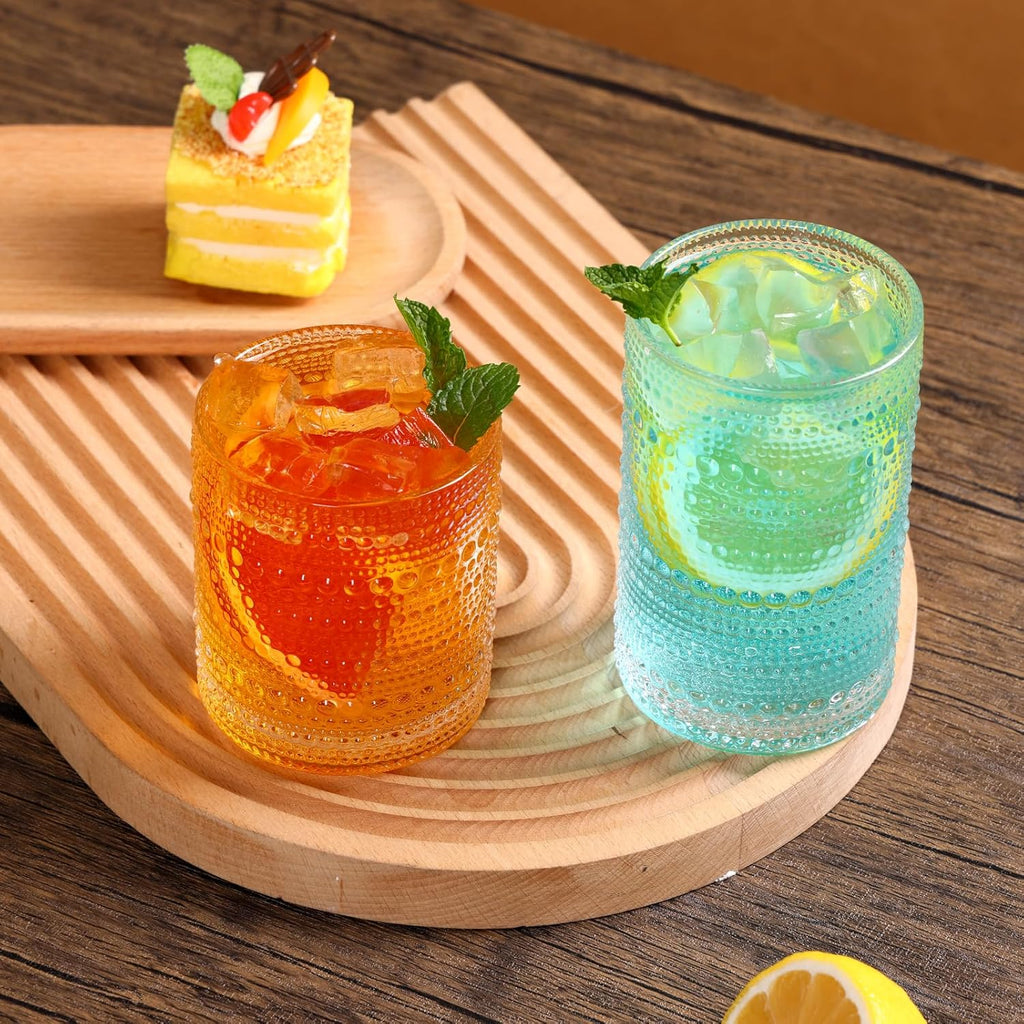 Moretoes Hobnail Drinking Glasses Set of 12  12 Oz Highball Glasses & 10 Oz Cocktail Glasses  Clear Embossed Boho Glass Cups Kitchen Bar Tumbler Glassware Set for Whiskey  Beer  Juice  Milk