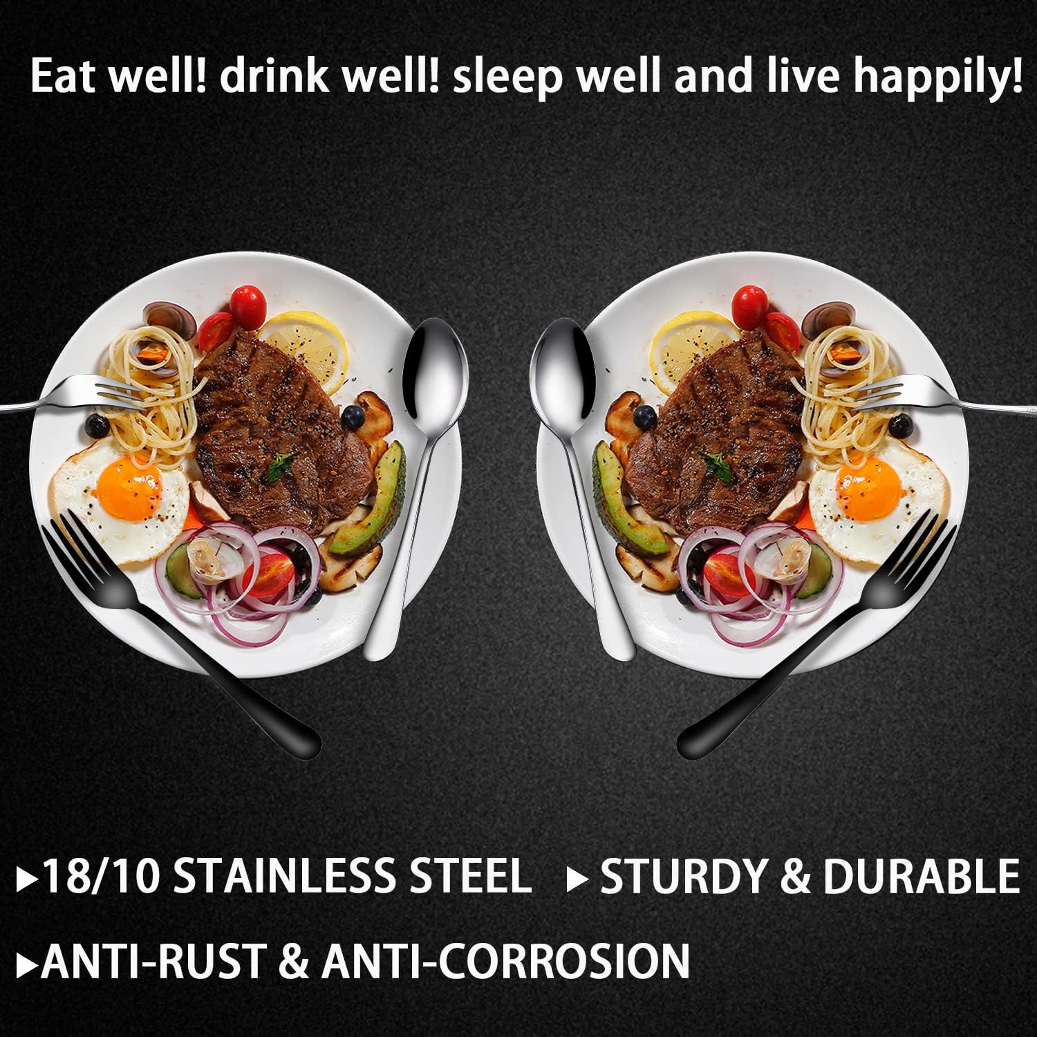 Black Forks Silverware Set Of 6 Pieces  Stainless Steel Forks  Mirror Polished Fork Set  Cutlery Utensils Set=  Apartment Essential Flatware
