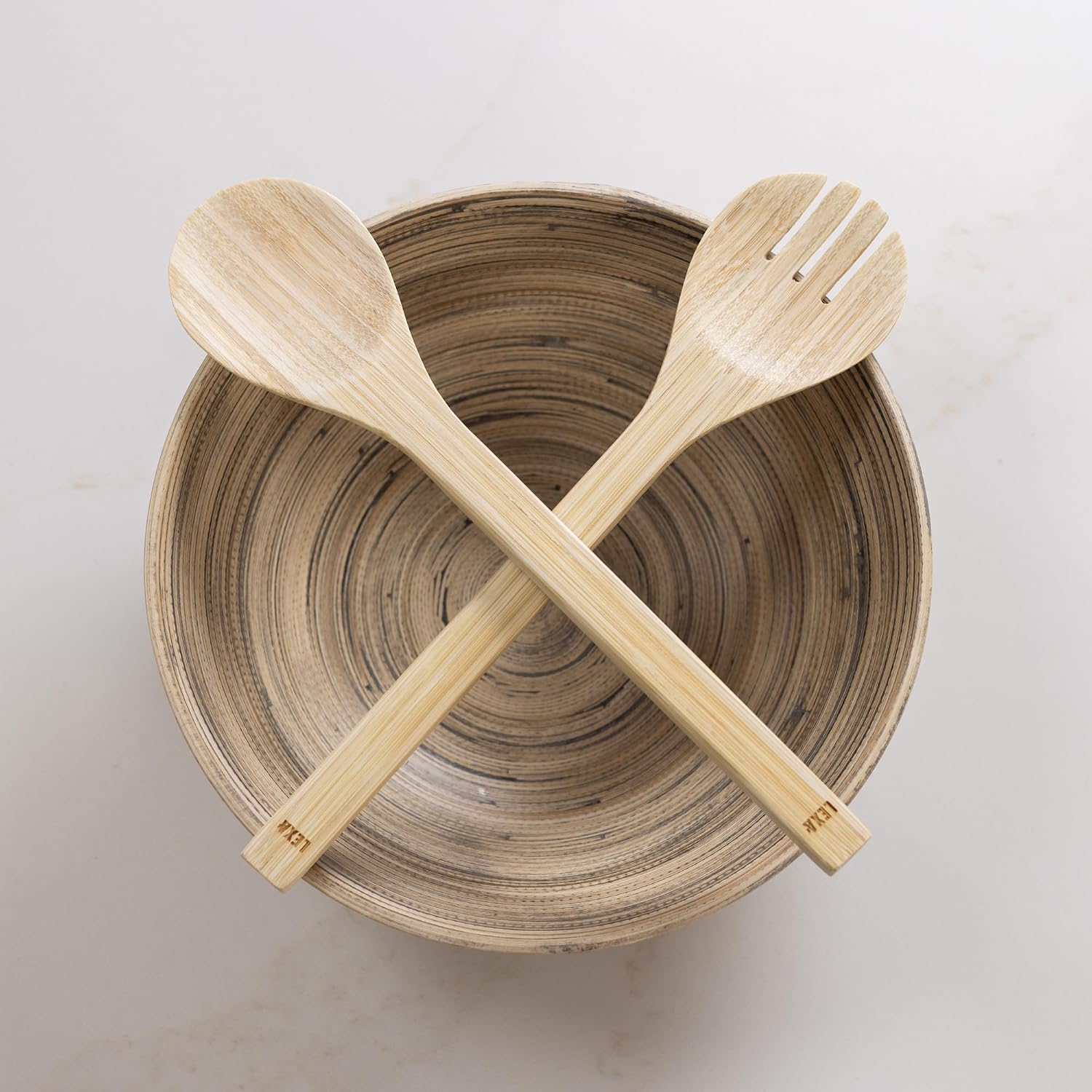 LEXA Bamboo Salad Utensil Set  12 Inch – Handmade Eco-Friendly Serving Spoon & Fork  Natural Bamboo  Durable & Unique  Perfect for Salads  Fruits & Entertaining