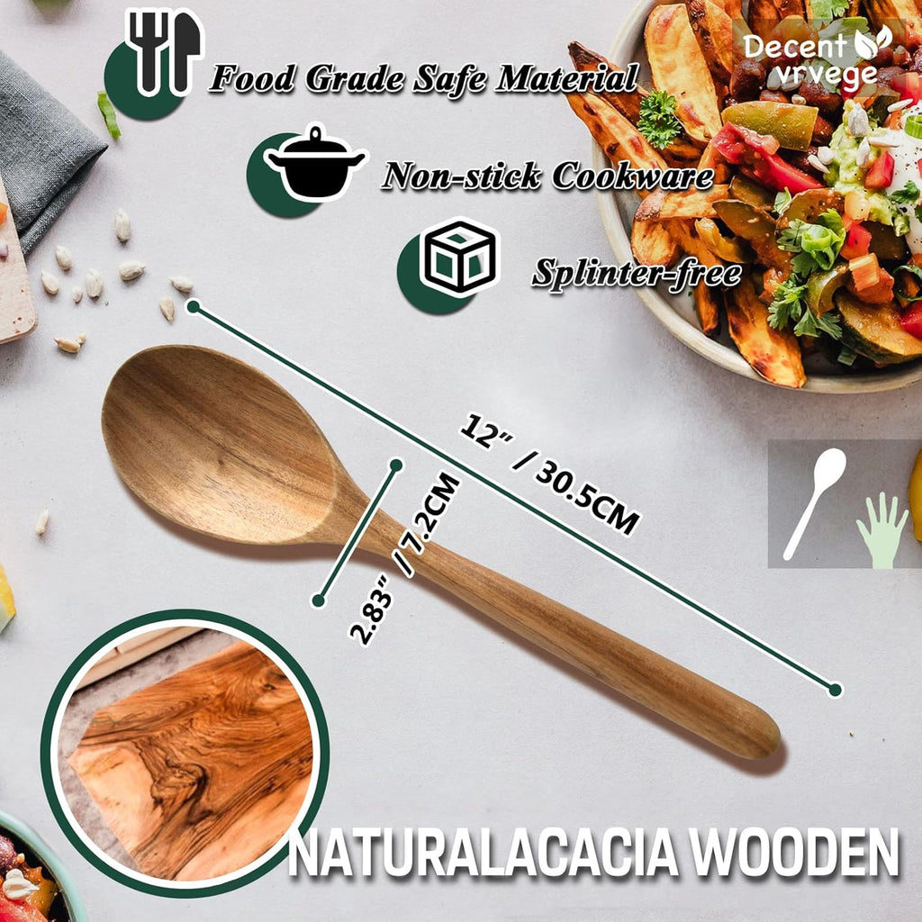 Wood Spoon  Healthy Acacia Wooden Cooking Spoons  Durable Kitchen Serving Spoon Scooper  Non Scratch Wood Ladle Tableware For Cooking  Serving Salad  Stirring Soup  Easy to use