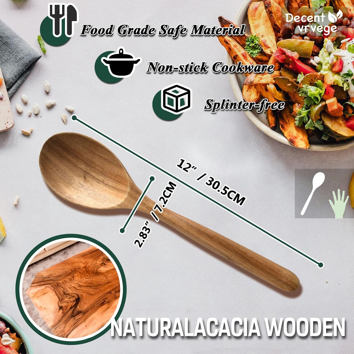 Wood Spoon  Healthy Acacia Wooden Cooking Spoons  Durable Kitchen Serving Spoon Scooper  Non Scratch Wood Ladle Tableware For Cooking  Serving Salad  Stirring Soup  Easy to use