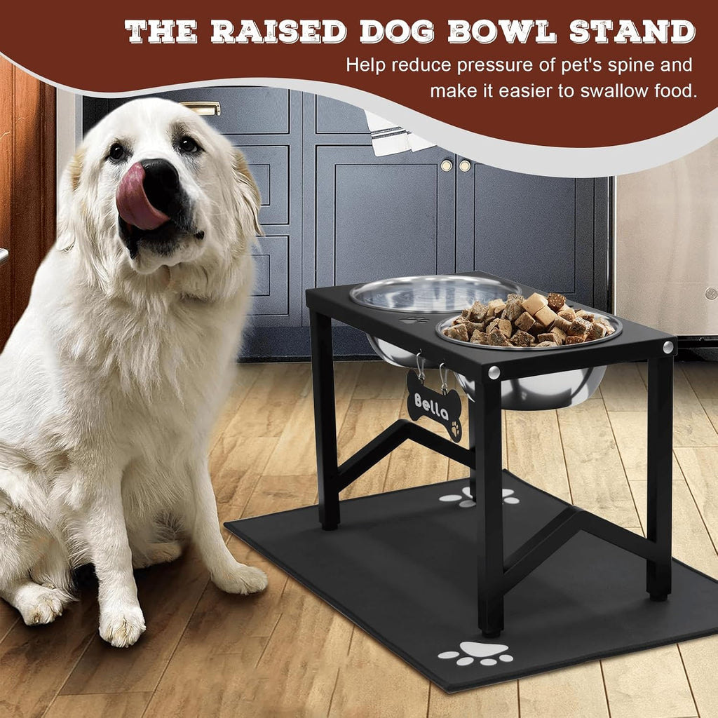 Elevated Dog Bowls  Metal Raised Dog Bowl Stand with 2 Thick 58oz Stainless Steel Food Bowls & Non-Slip Mat - 11.8" Tall for Medium/Large Breeds