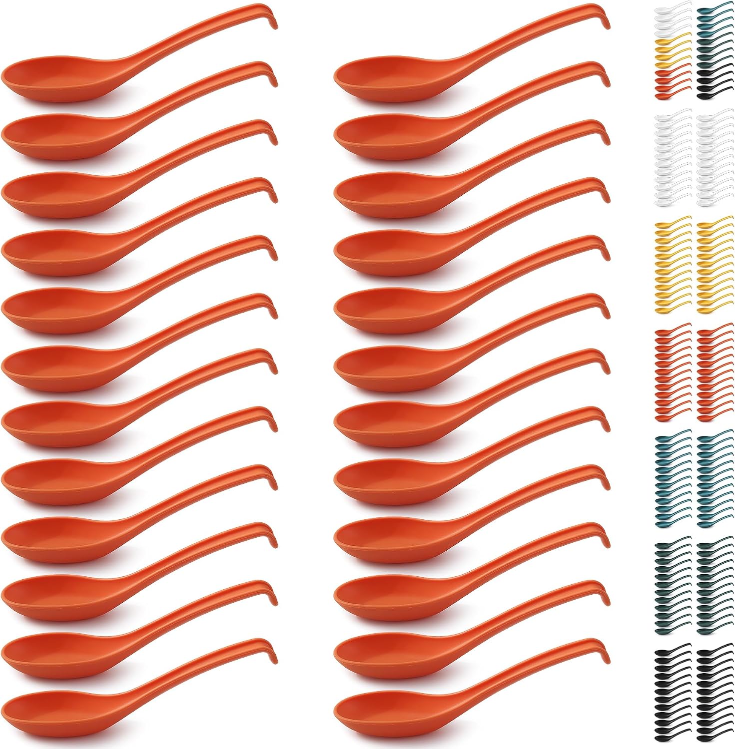 Kyraton Soup Spoons 24 Pieces  Reusable Plastic Table Spoon  Sturdy and Durable Asian Dinner Spoon Made of Food Grade PP  BPA Free  Easy Clean  Dishwasher Safe