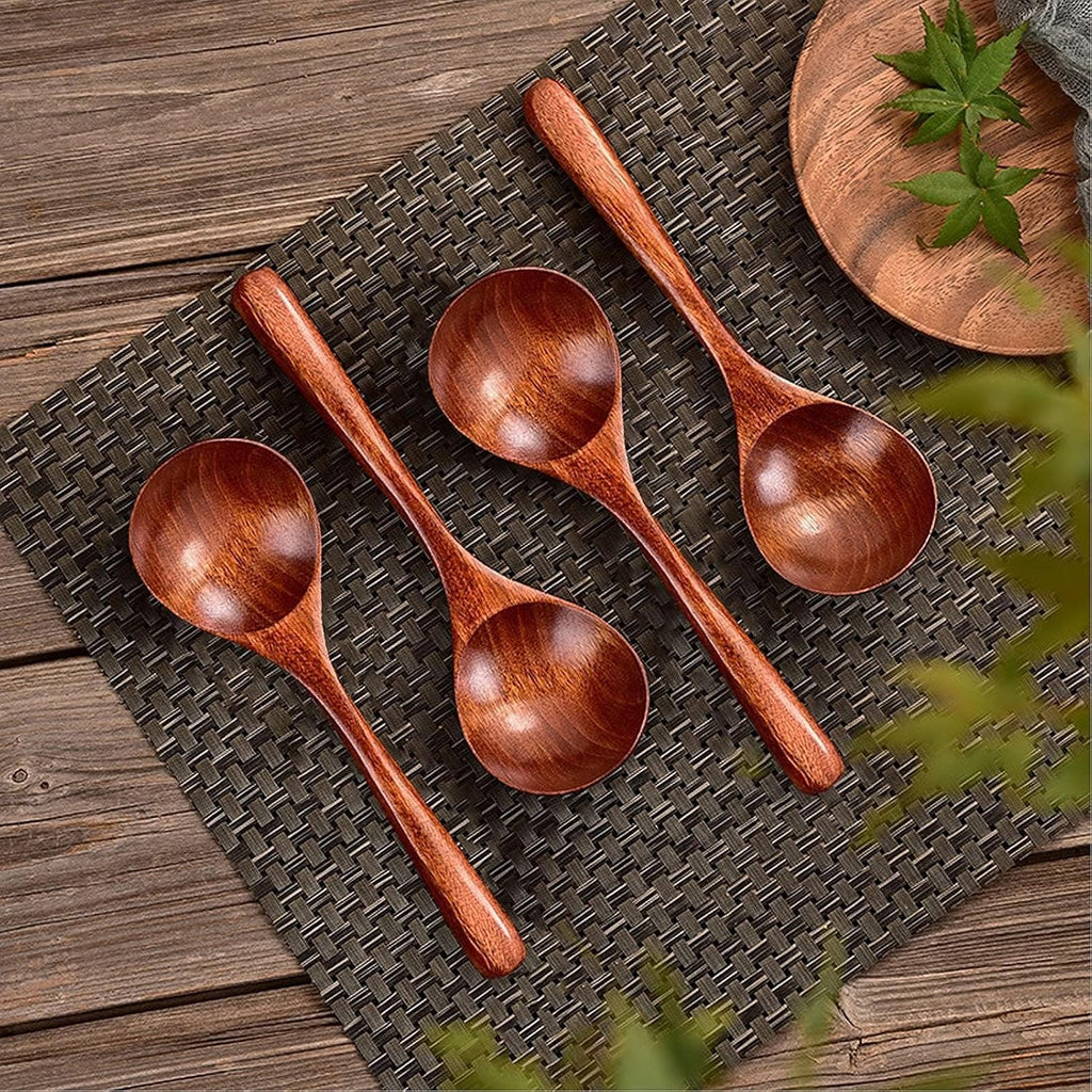 5Pcs Wood Soup Spoons - Asian Style Ramen Noodle Soup Spoons (Brown)