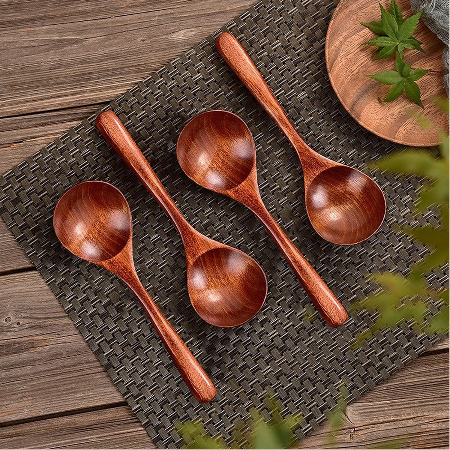 5Pcs Wood Soup Spoons - Asian Style Ramen Noodle Soup Spoons (Brown)