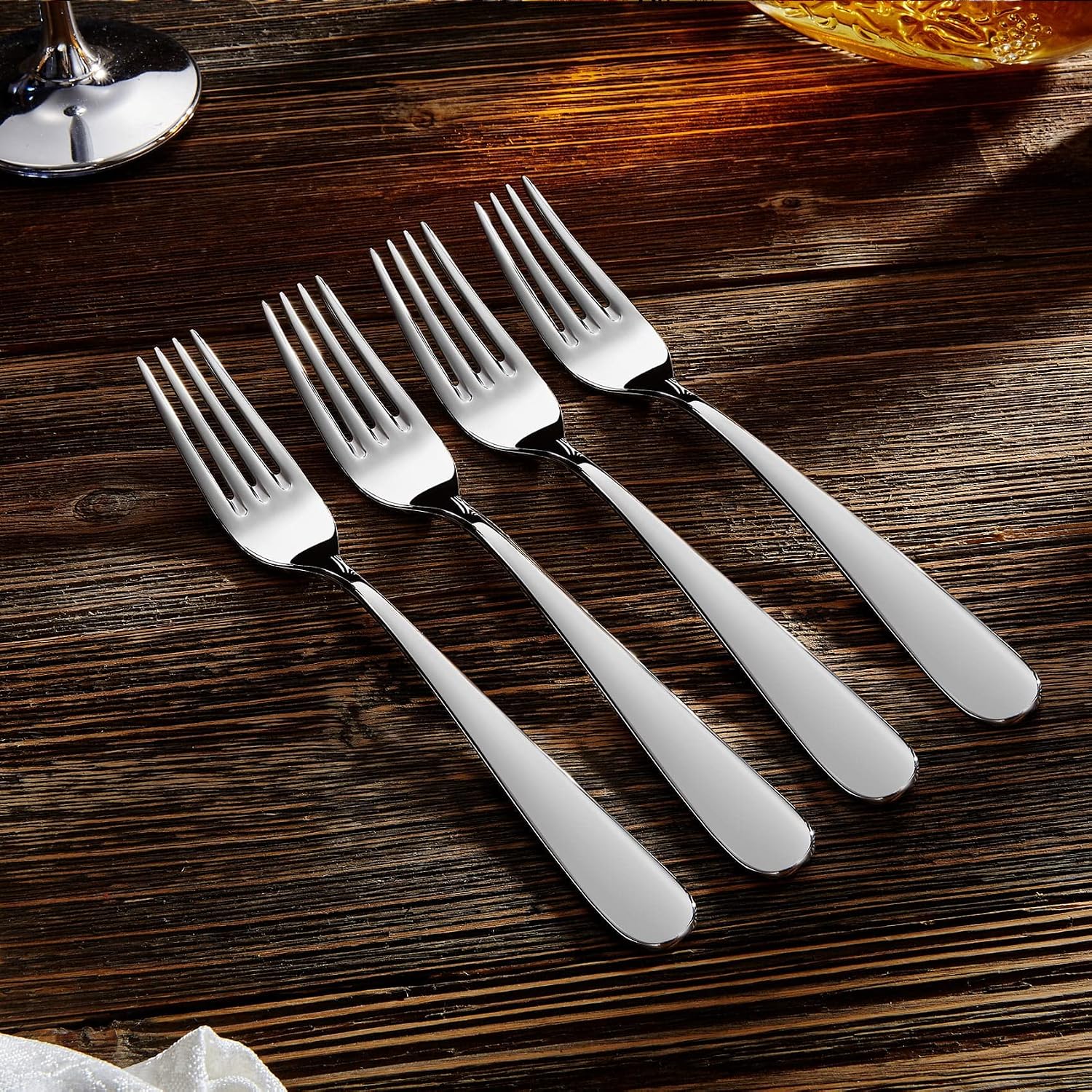 KEAWELL Premium Louise Forks  Set of 4  18/10 Stainless Steel  Forks Silverware with Round Edge  Exceptional Mirror Finish  Dishwasher Safe (7.3" Salad Fork)