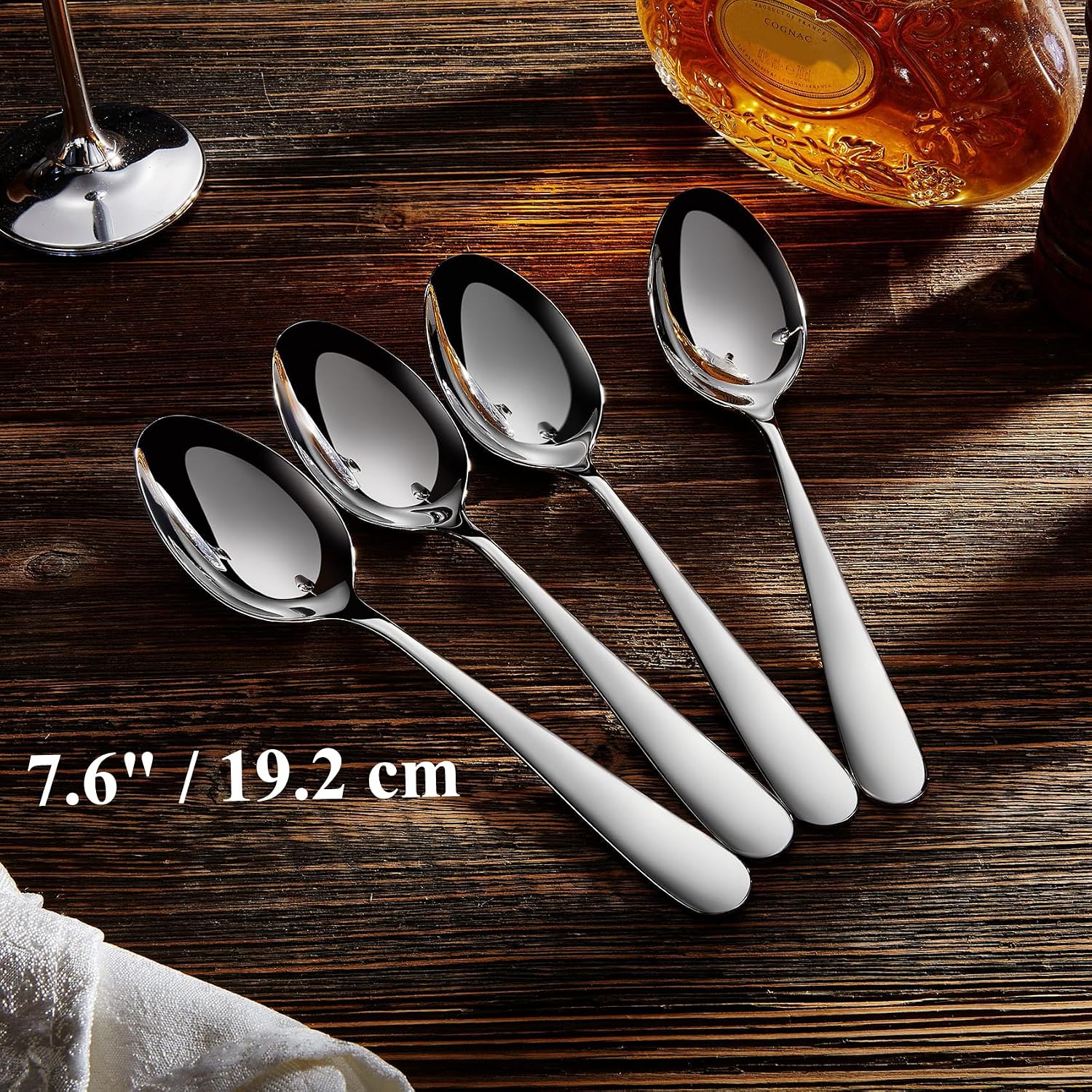 KEAWELL Premium Louise Spoons Set  Set of 4  18/10 Stainless Steel  Exceptional mirror finish  Dishwasher Safe (7.6" Dinner Spoon)