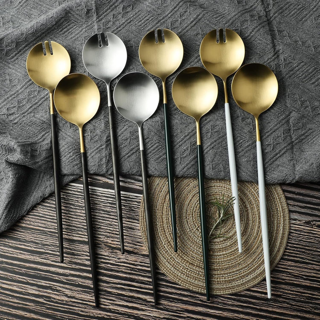 Salad Servers Spoon and Fork Set 11.41 inch 18/10 Stainless Steel Salad Serving Titanium Plating (black gold)