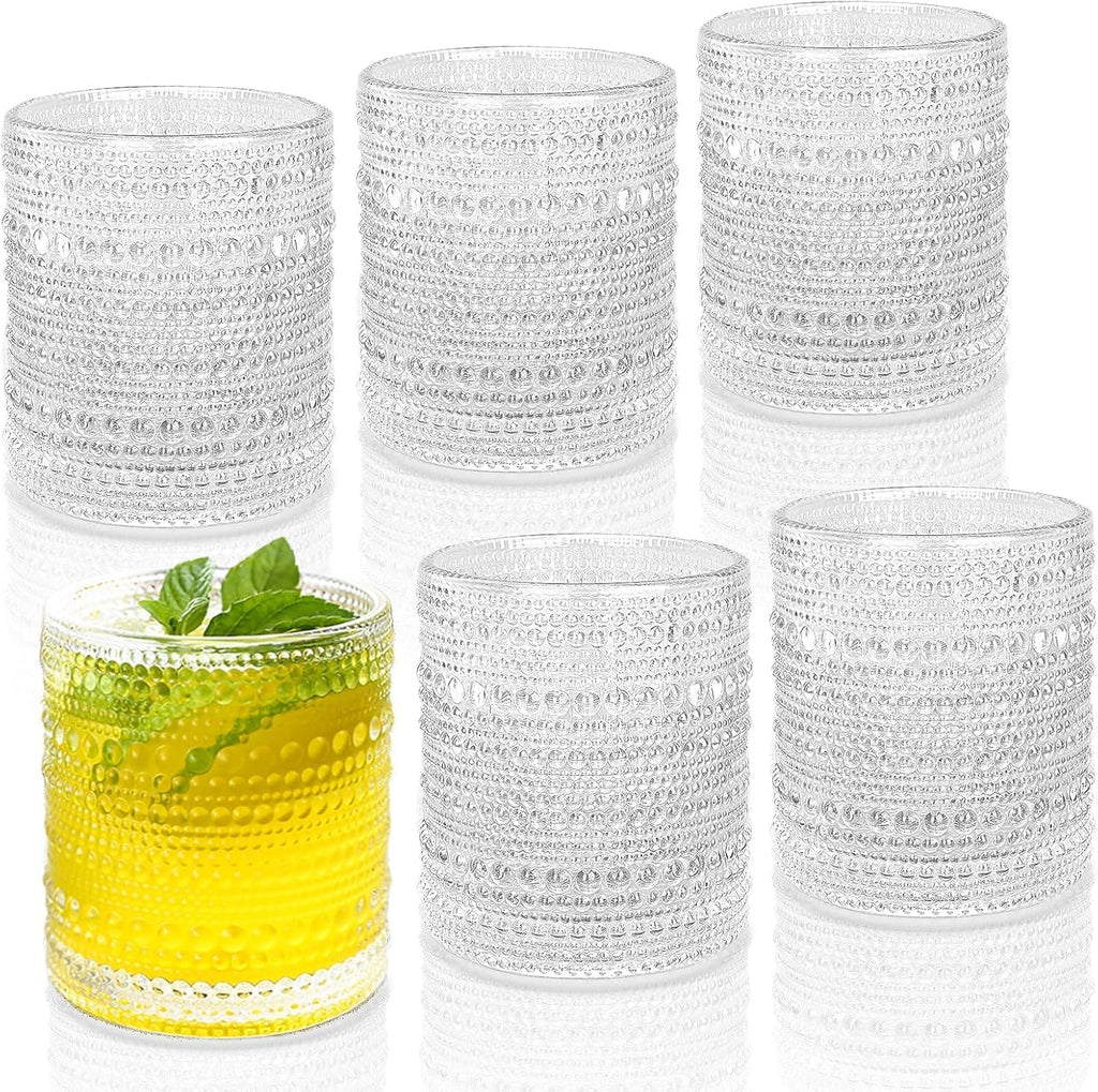 Cocktail Glasses 10 oz Hobnail Drinking Glasses Set of 6  Vintage Glassware  Textured Glass Cups Bubble Glasses Water Glasses Old Fashion Jupiter Glasses Set  clear